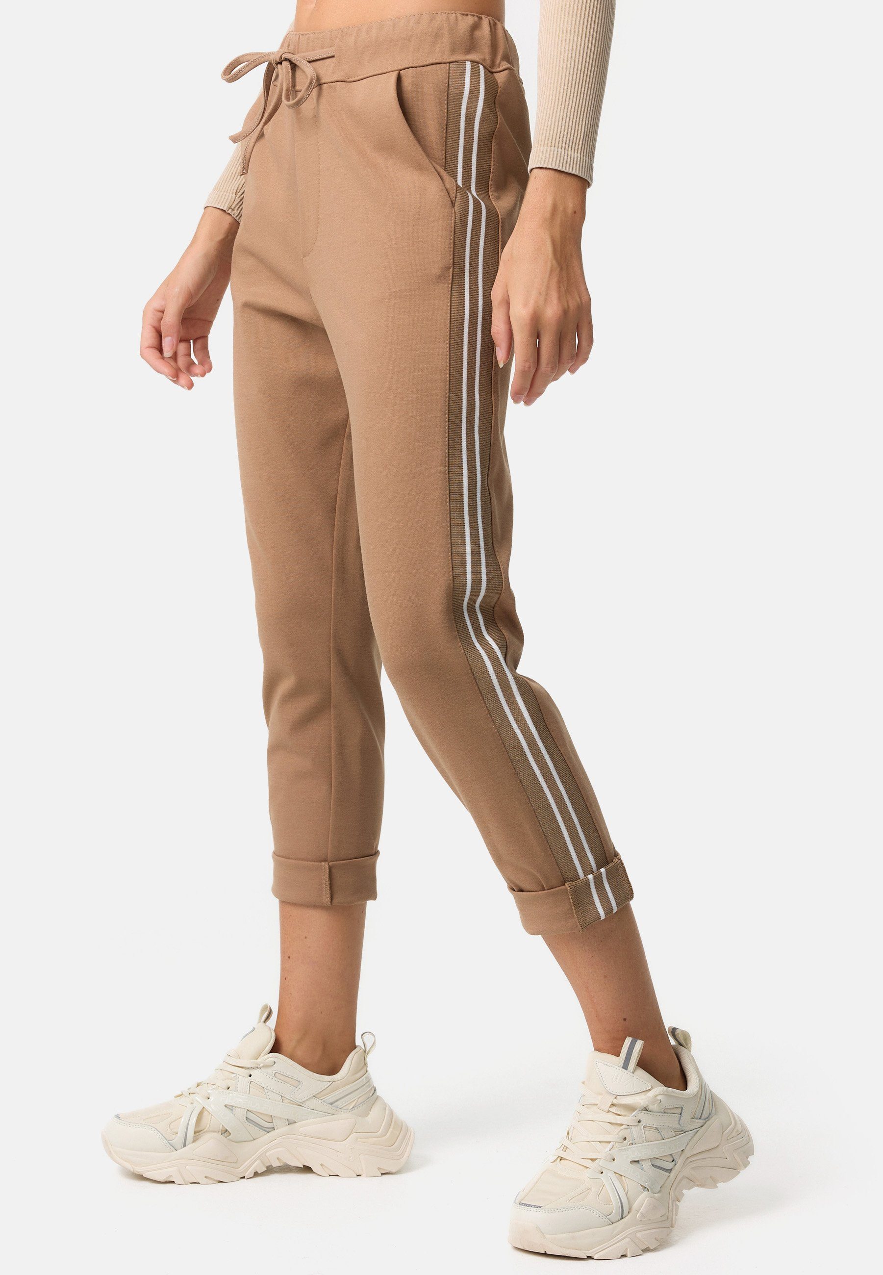 PM SELECTED Relaxhose PM64 Seitliche mit Taschen) Streifen (Sportliche Freizeithose Camel