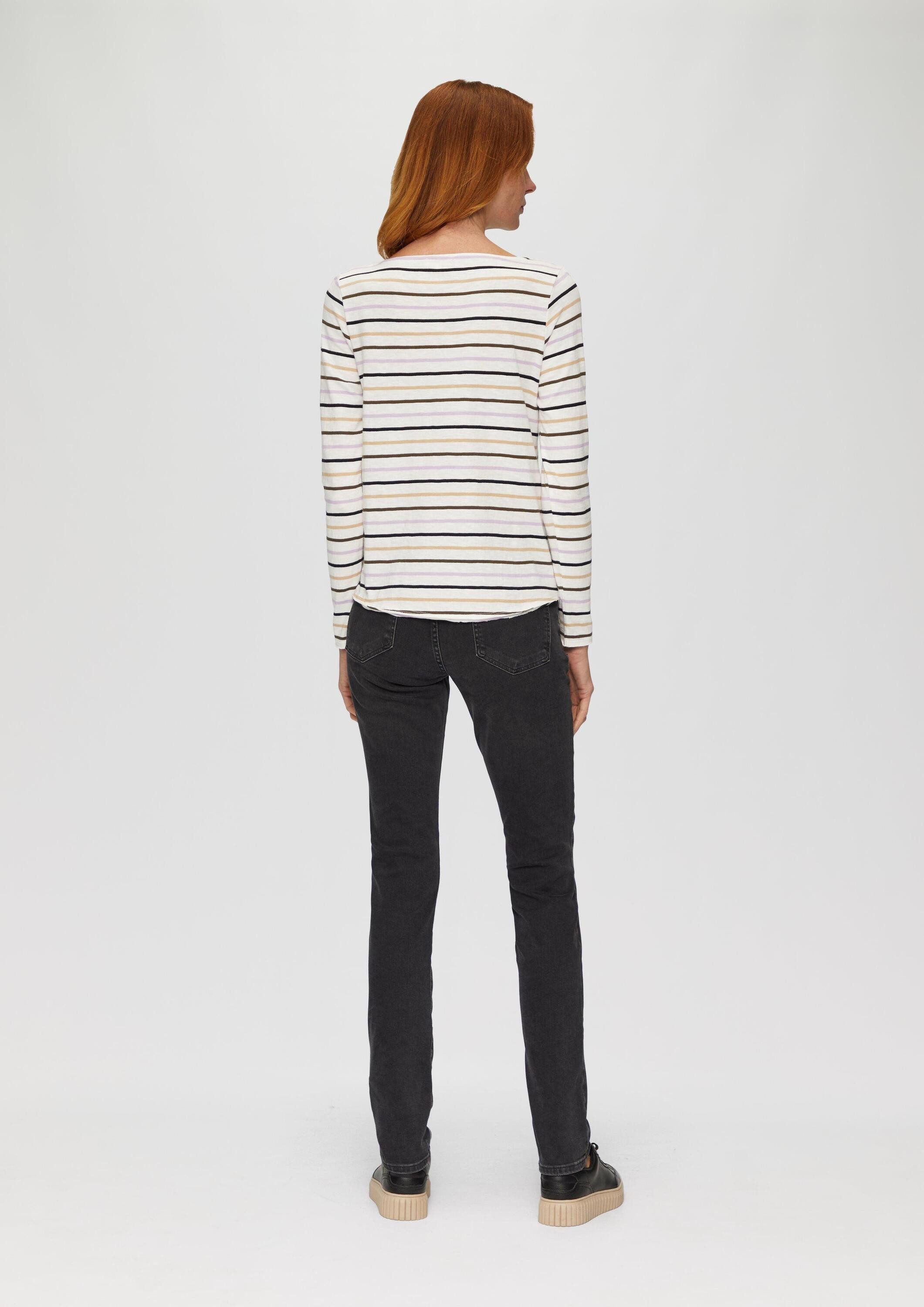 s.Oliver Langarmshirt T-Shirt T-Shirt mit U-Boot-Ausschnitt und offenen Kanten