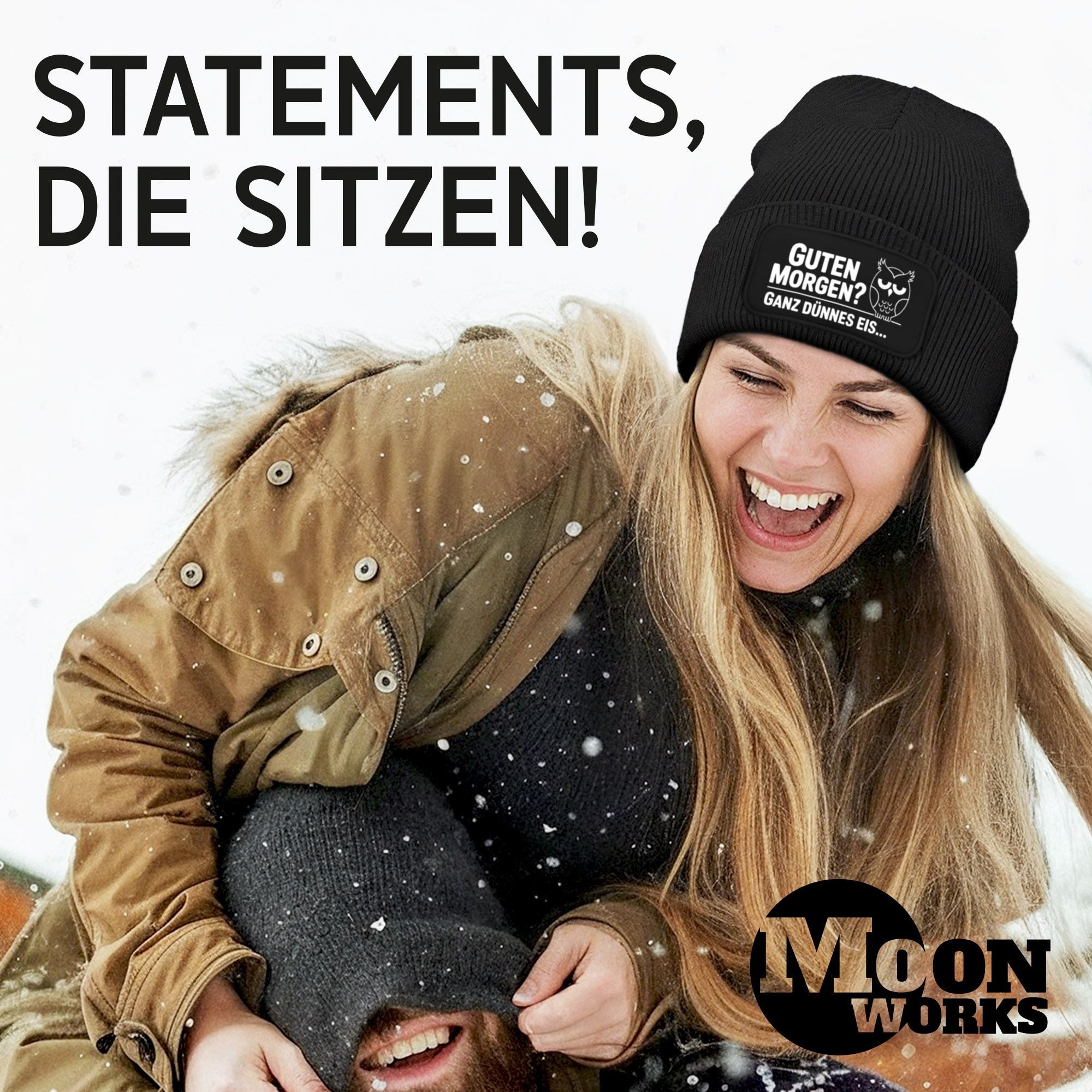 MoonWorks Strickmütze Damen Beanie Spruch Morgenmuffel Geschenkidee Strickmütze mit Spruch