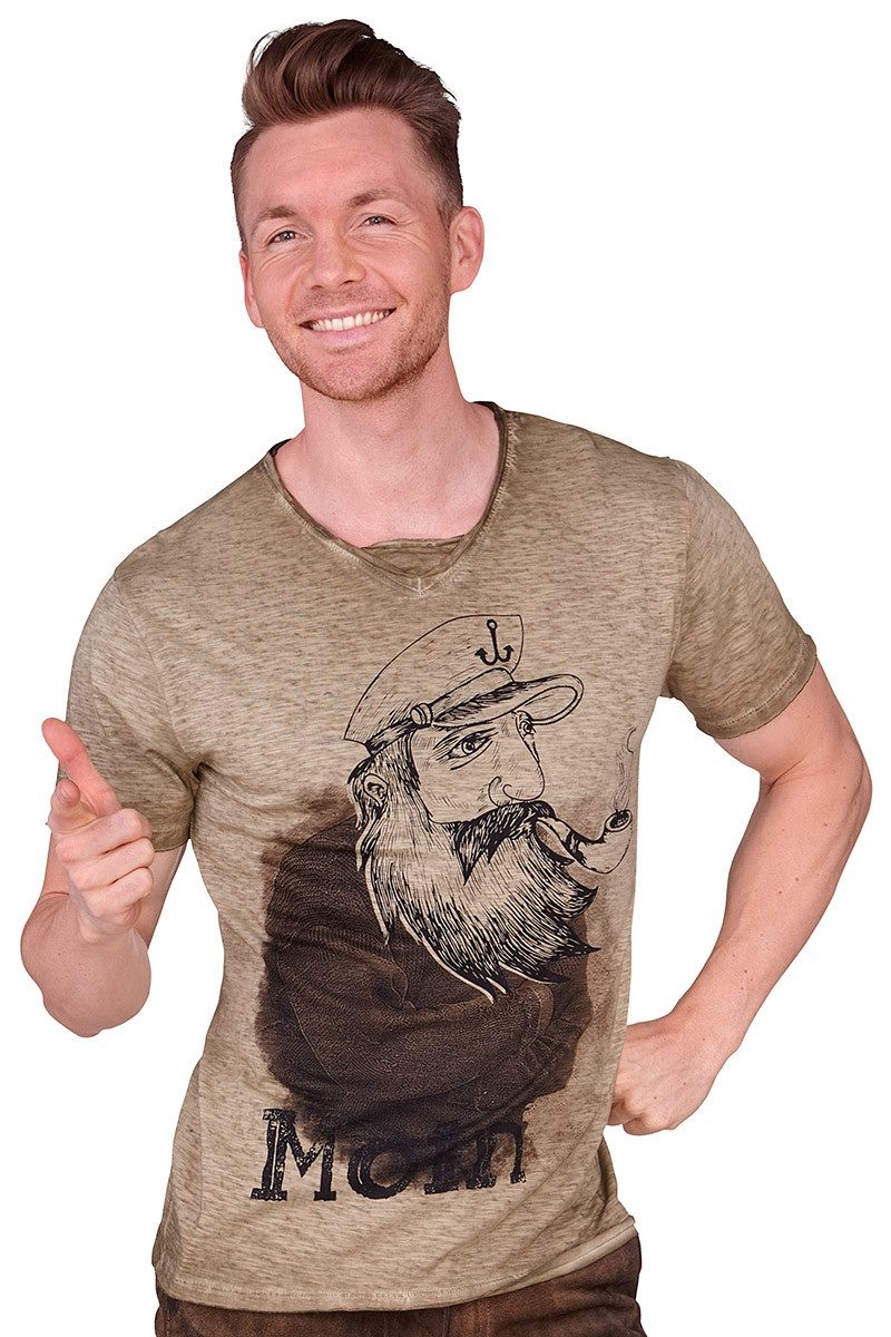 Trachtenshirt Shirt Herren - OLD CAPTAIN - oliv