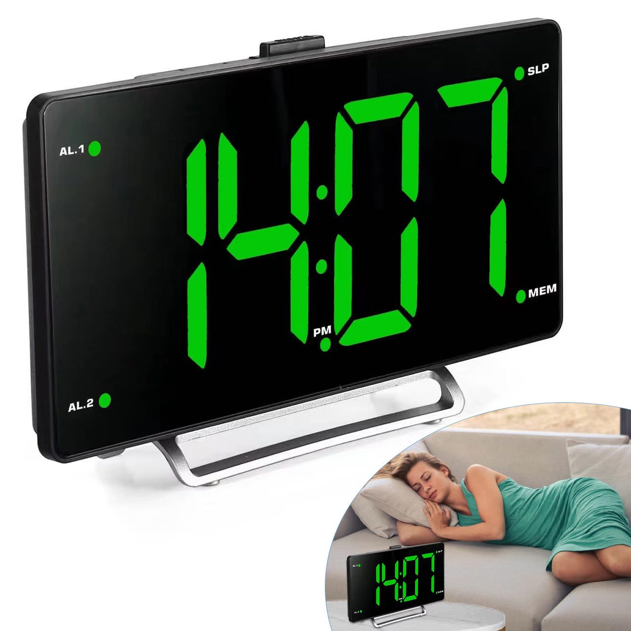Radiowecker Digitaler Wecker FM-Radiowecker Funkwanduhr mit Dual-Alarm,LED-Display