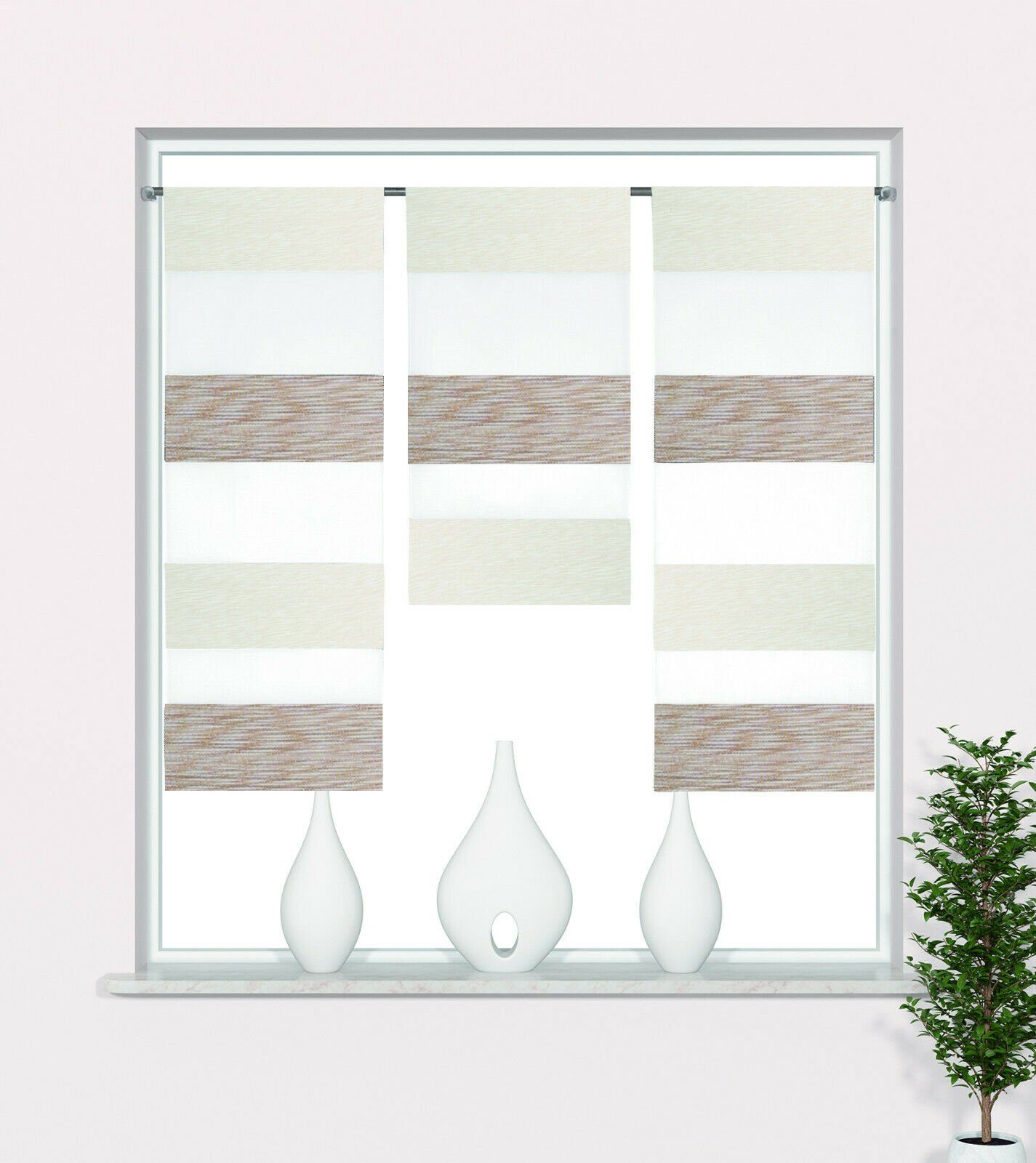 Scheibengardine Mini Flächenvorhang 2280-13 beige weiß 3tlg., Miniflächenvorhang, Clever-Kauf-24, Scheibengardine | Scheibengardinen