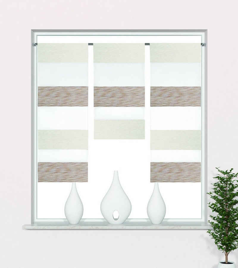 Scheibengardine Mini Flächenvorhang 2280-13 beige weiß 3tlg., Miniflächenvorhang, Clever-Kauf-24, Scheibengardine