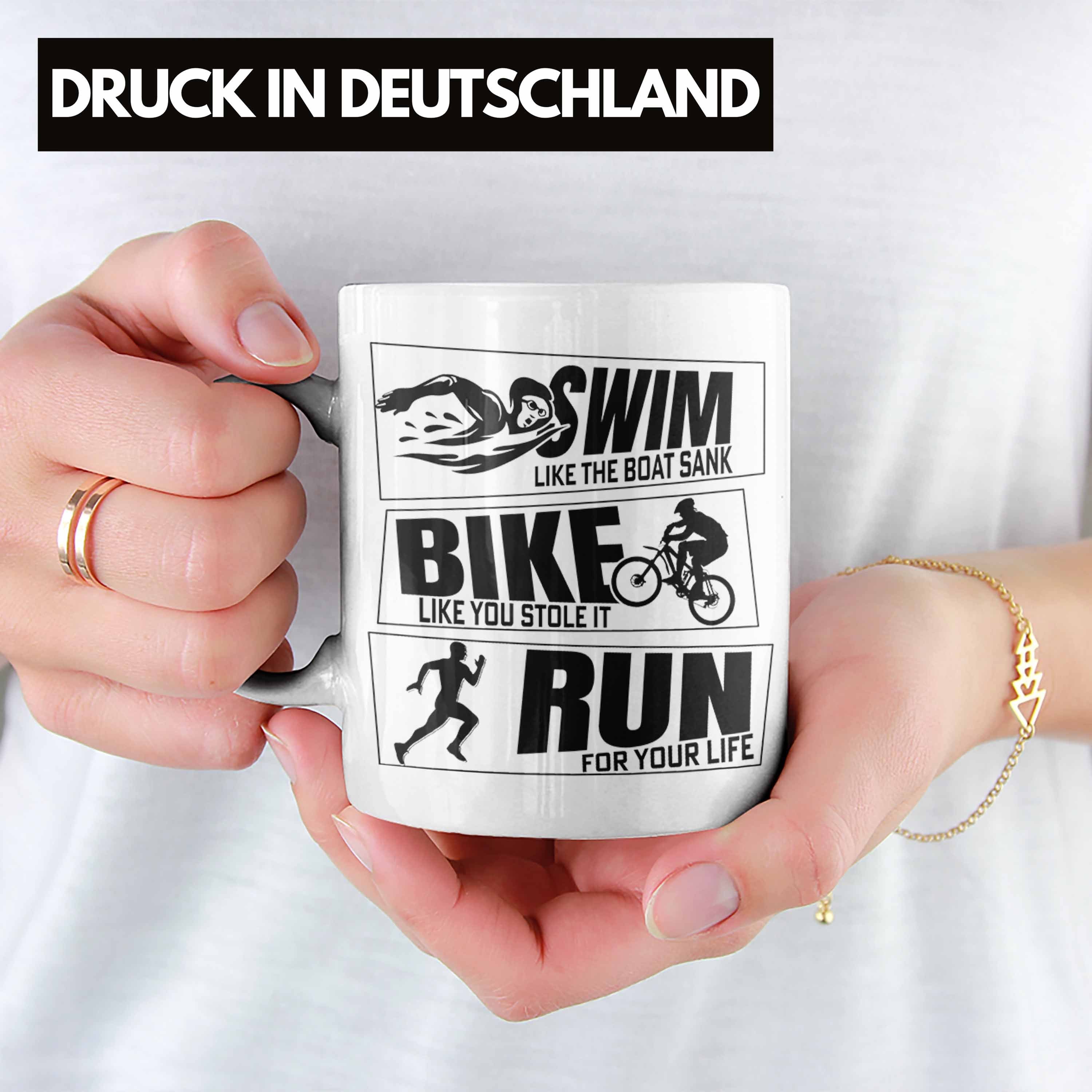 Weiss Geschenk Bike Swim Triathlon Sportl Geschenkidee Tasse Trendation Run Spruch Tasse für