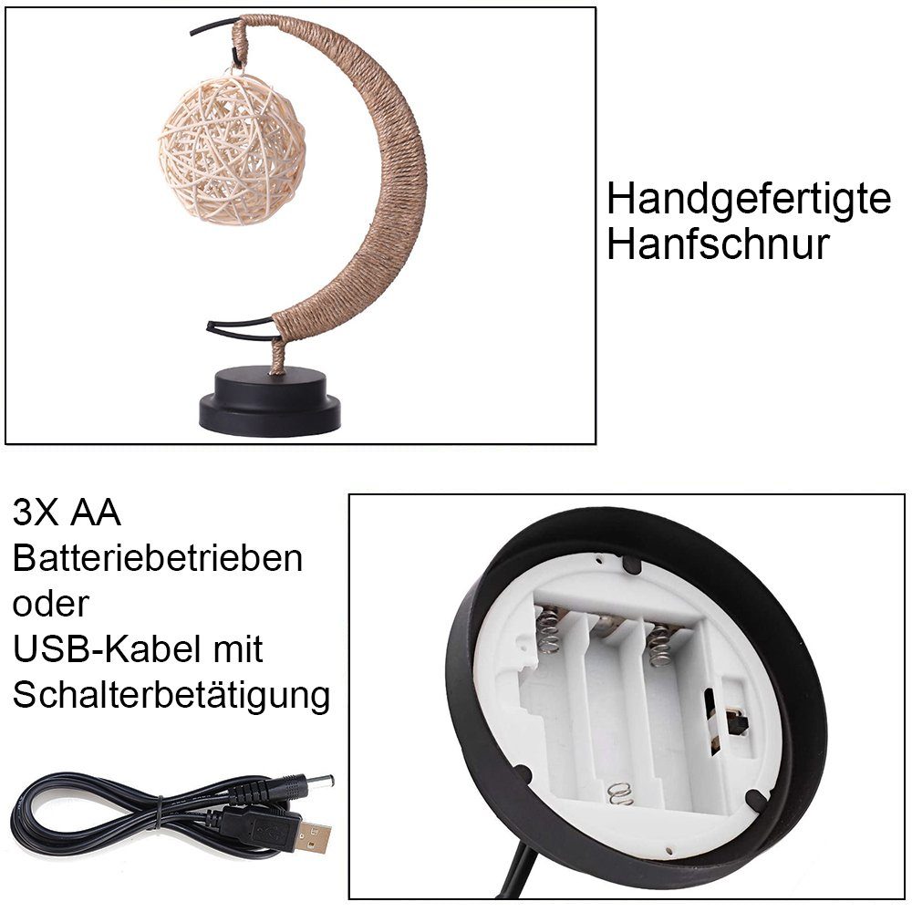 Rattan-Ball Weiß, mit Glas Dekolicht, Mehrfarbig Lila, Rosnek Kupferdraht, LED Blau, Nachtlicht, LED Dekolicht Led Warmes