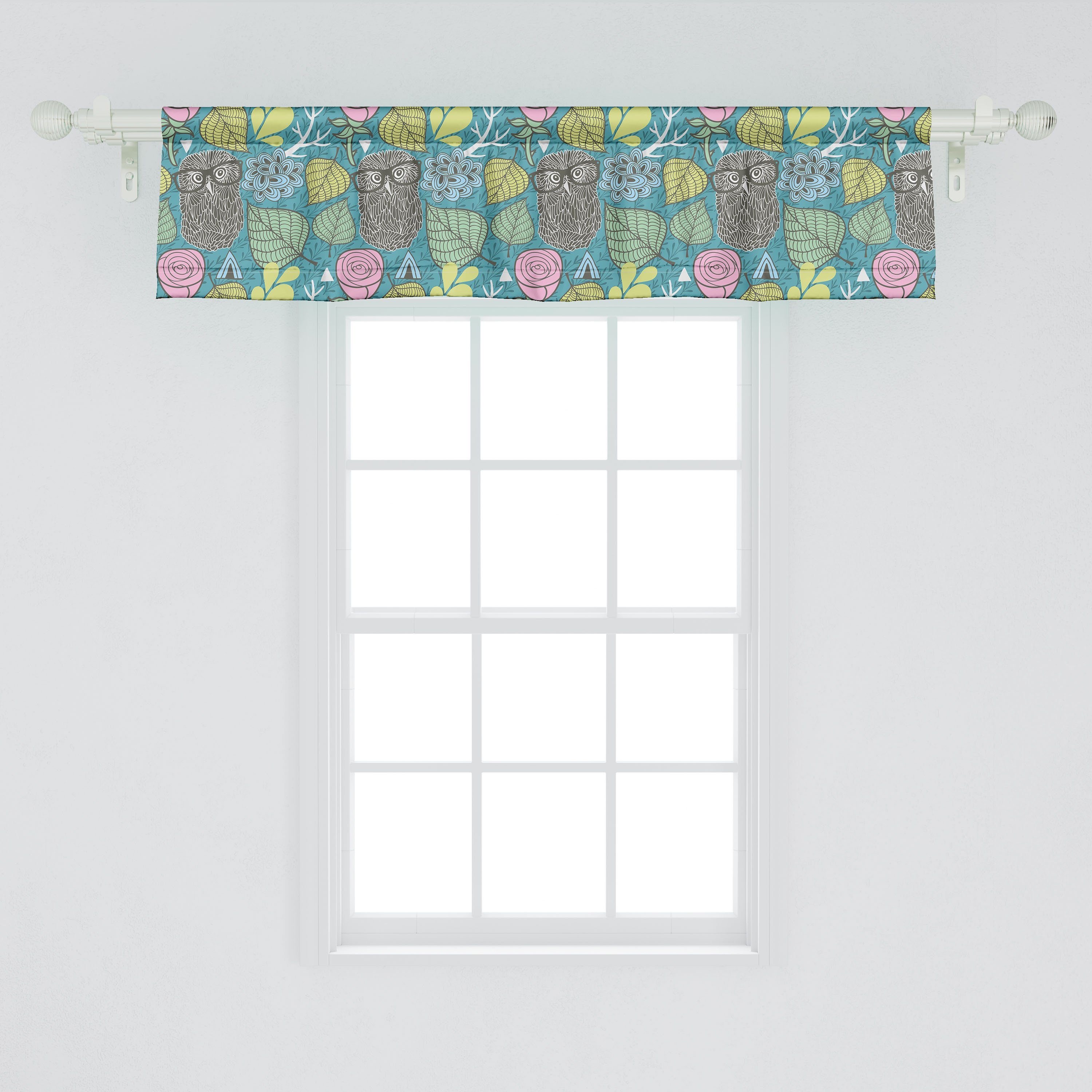 Scheibengardine Vorhang Volant für Küche Vogel Schlafzimmer Abakuhaus, mit Microfaser, Tier Dekor Eule Hipster Stangentasche, Wise