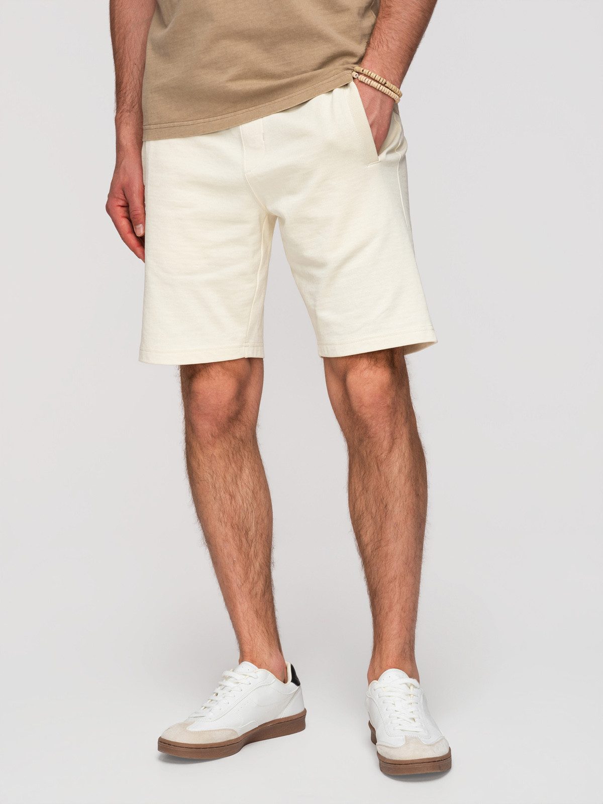 OMBRE Shorts Herren Relaxed Fit Shorts mit elastischem Bund Creme L (kein Set, 1-tlg)