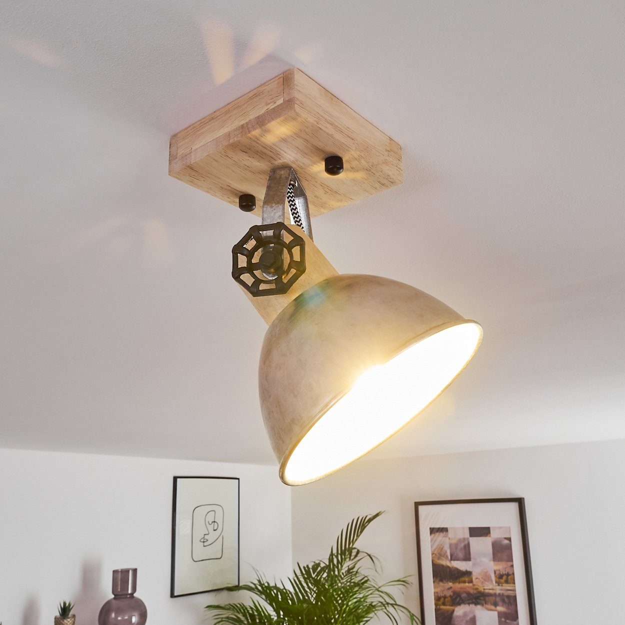 Leuchtmittel, Design ohne in Zink/Braun, Metall/Holz Fassung, Retro/Vintage im Wandleuchte verstellbare 1xE27 Wandlampe aus Wandspot hofstein »Cotes«