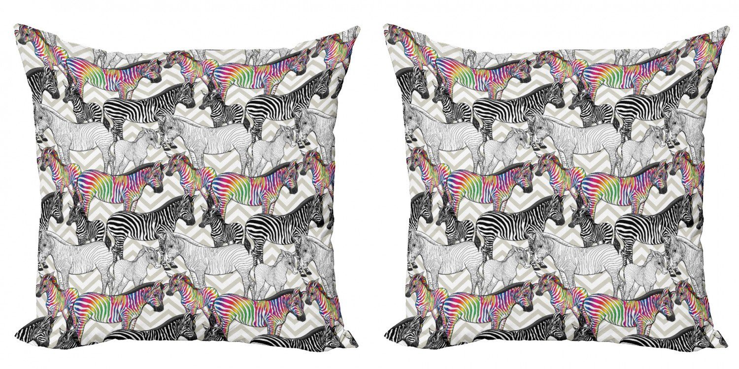Kissenbezüge Modern Accent Doppelseitiger Digitaldruck, Abakuhaus (2 Stück), Regenbogen Zebra Funky Tier Chevrons