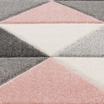 Teppich Kurzflor Teppich Pink Rosa Grau Wohnzimmer, TT Home, Läufer, Höhe: 16 mm