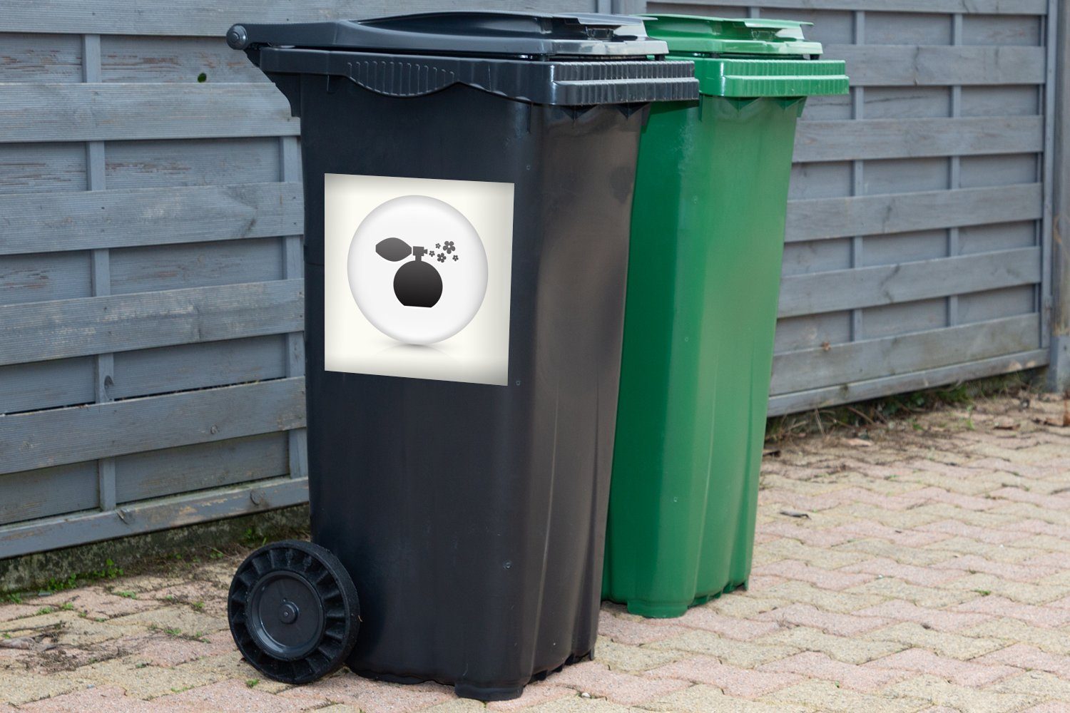 MuchoWow Illustration hellrosa Parfümpiktogramms Rondell Wandsticker Mülleimer-aufkleber, Abfalbehälter St), Mülltonne, in Eine Container, eines Sticker, einem (1