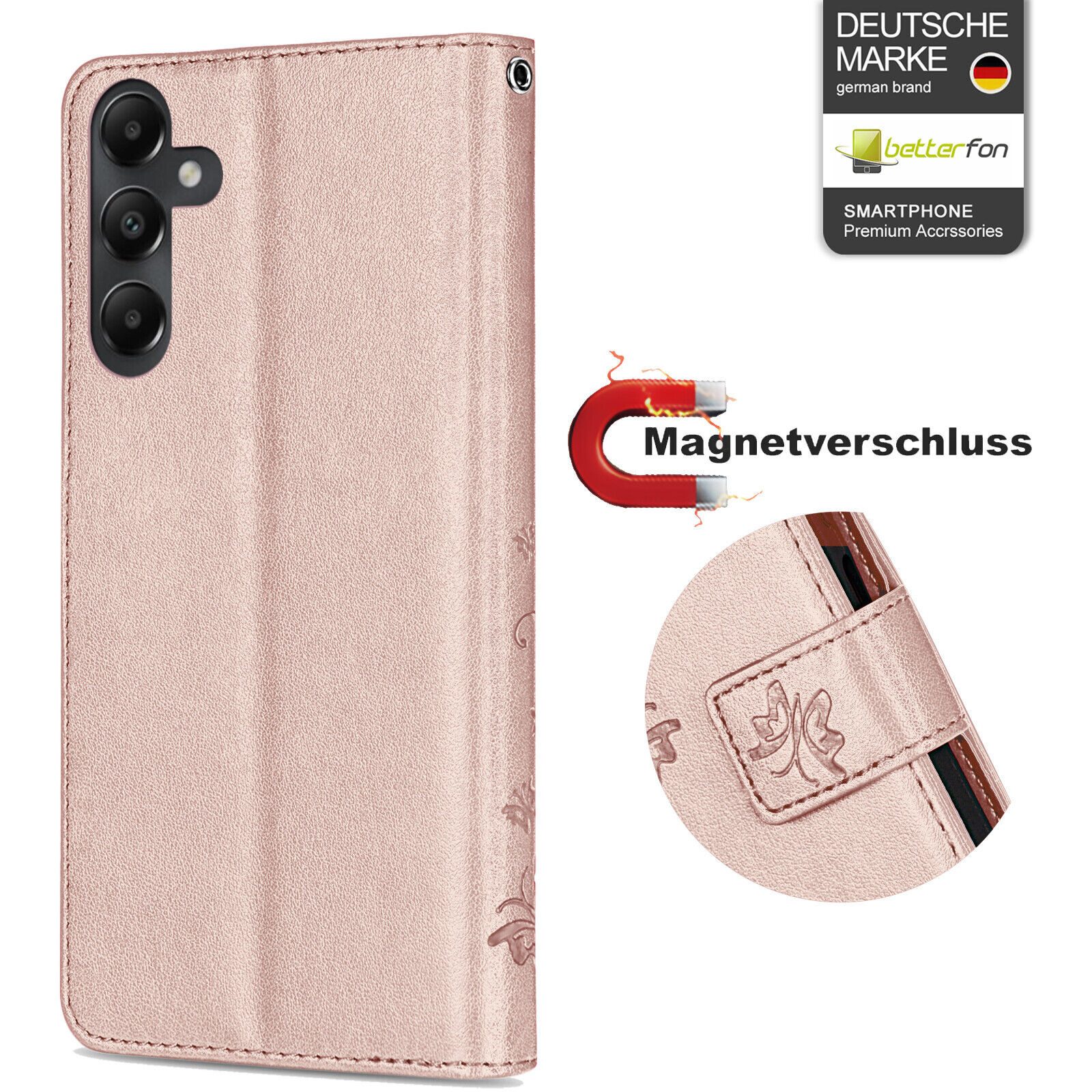 betterfon Handyhülle Handytasche für Samsung Galaxy A05s Klapphülle, Bookstyle-Hülle: Magnetverschluss 3 Kartenfächer & Standfunktion – Bild 3 von 5