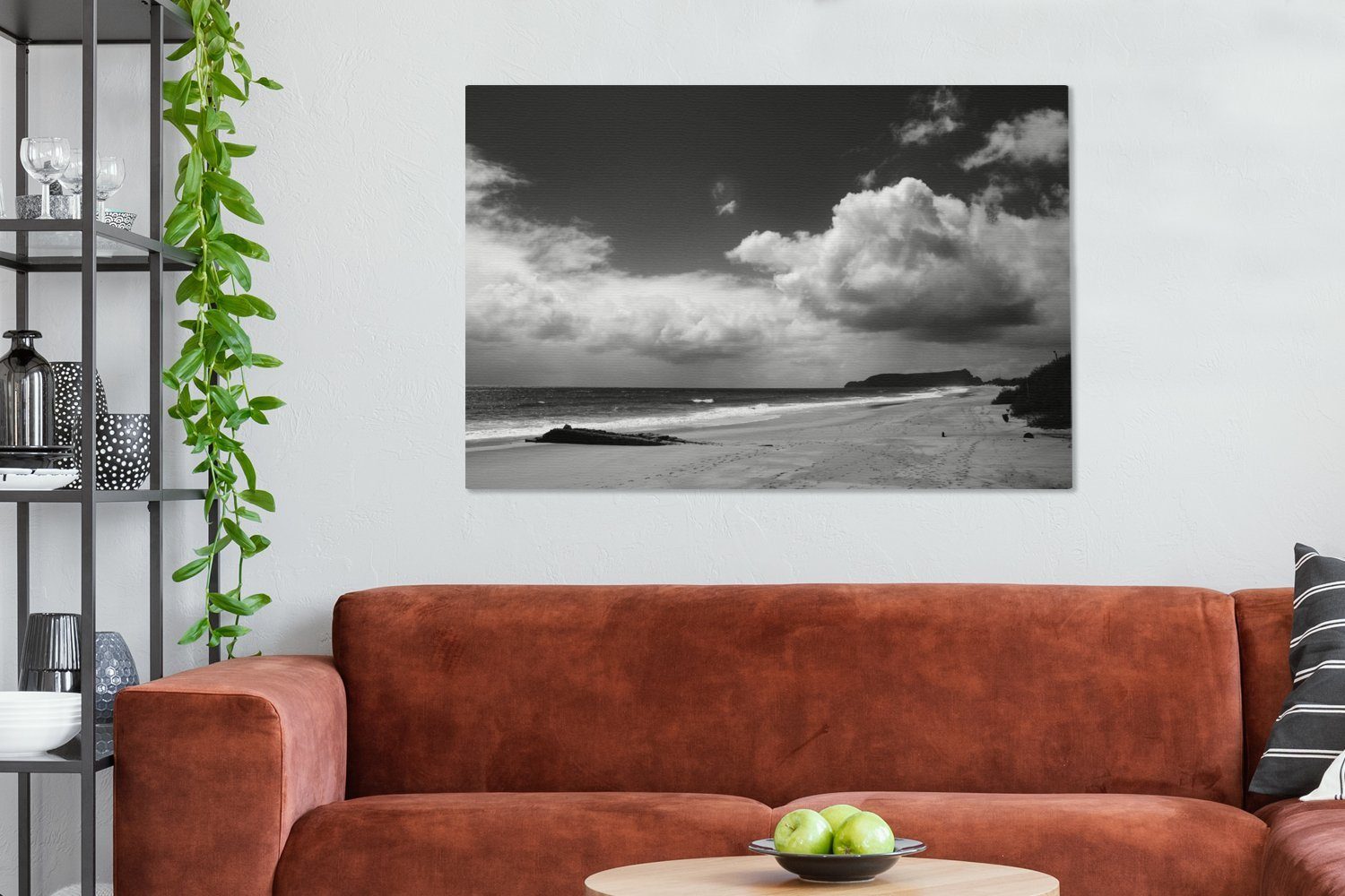 Leinwandbild großes, für Weiß Portugal, XXL, alle OneMillionCanvasses® 120x80 St), Wohnbereiche, (1 - cm Gemälde, - Wandbild Schwarz - Strand