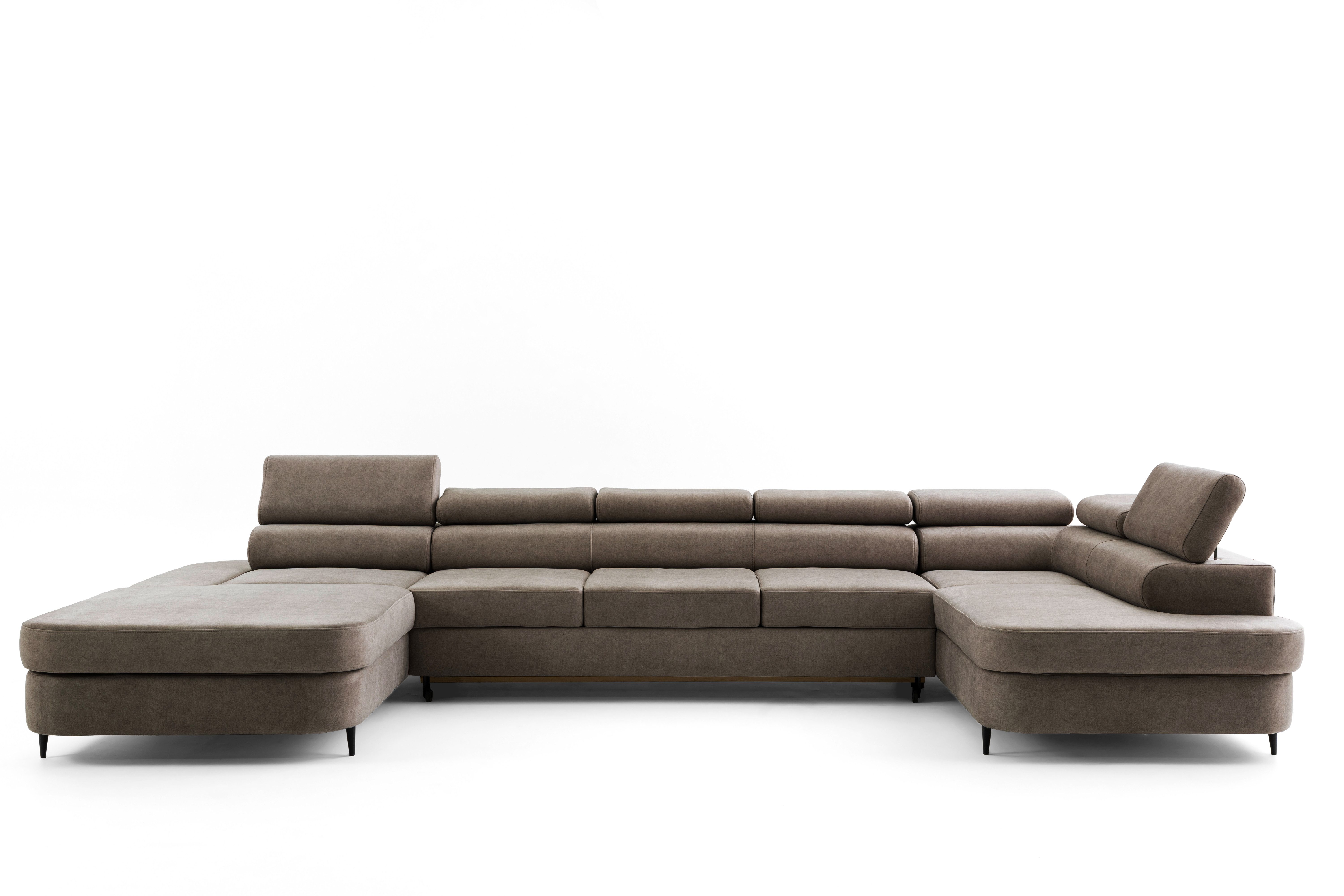 Muffo Ecksofa PRIAM MAXI U, Schlaffunktion, hohe Metallbeine, mit Bettkasten