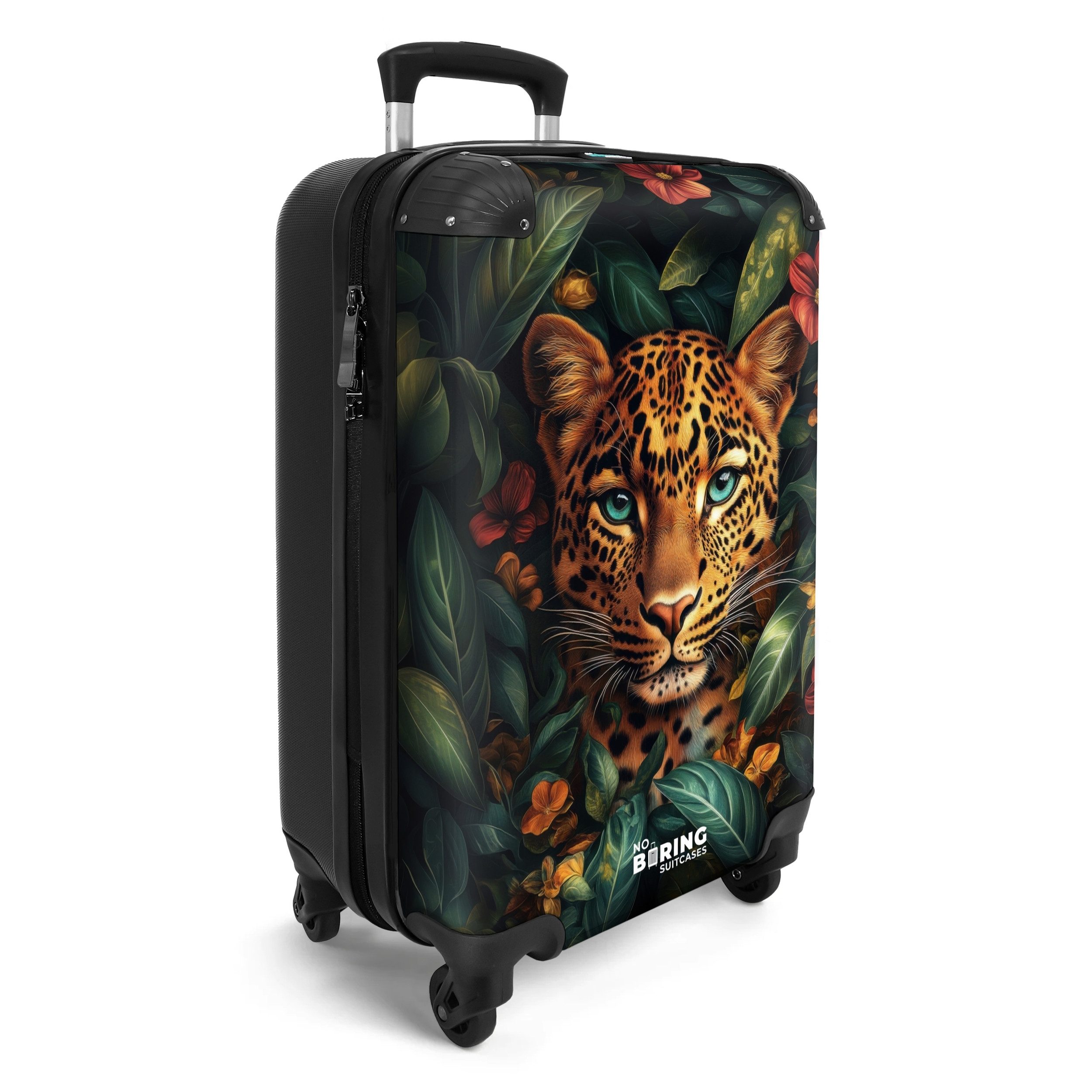 NoBoringSuitcases.com© Hartschalen-Trolley Leopard zwischen tropischen Blum günstig online kaufen