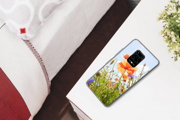 MuchoWow Handyhülle Blumen - Mohn - Frühling - Natur - Rot - Blau, Phone Case, Handyhülle Xiaomi Redmi Note 9 Pro, Silikon, Schutzhülle