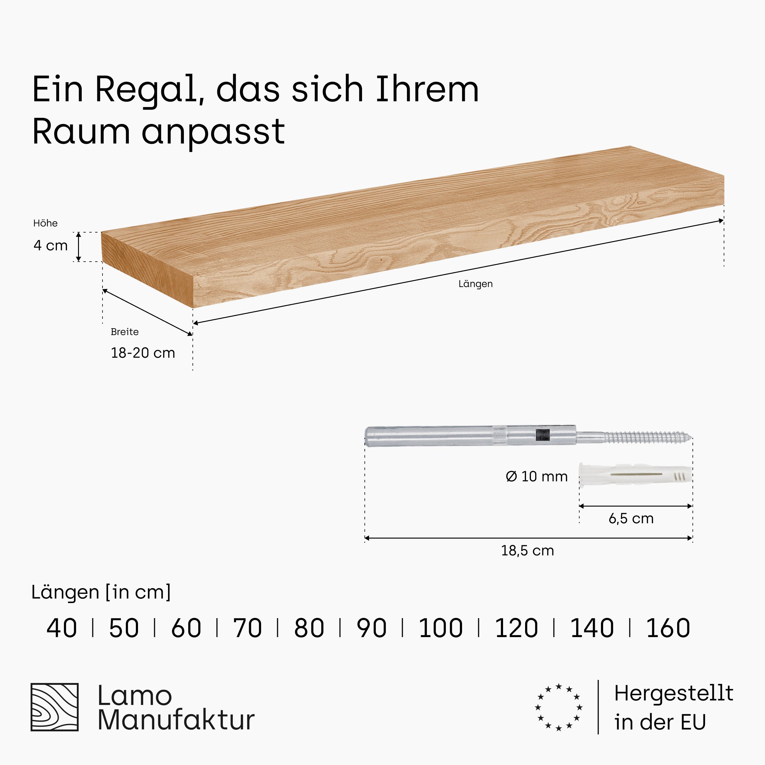 LAMO Manufaktur Wandregal Holz Gerade, Regal Farbe: Rustikal, Invisible: Sc günstig online kaufen