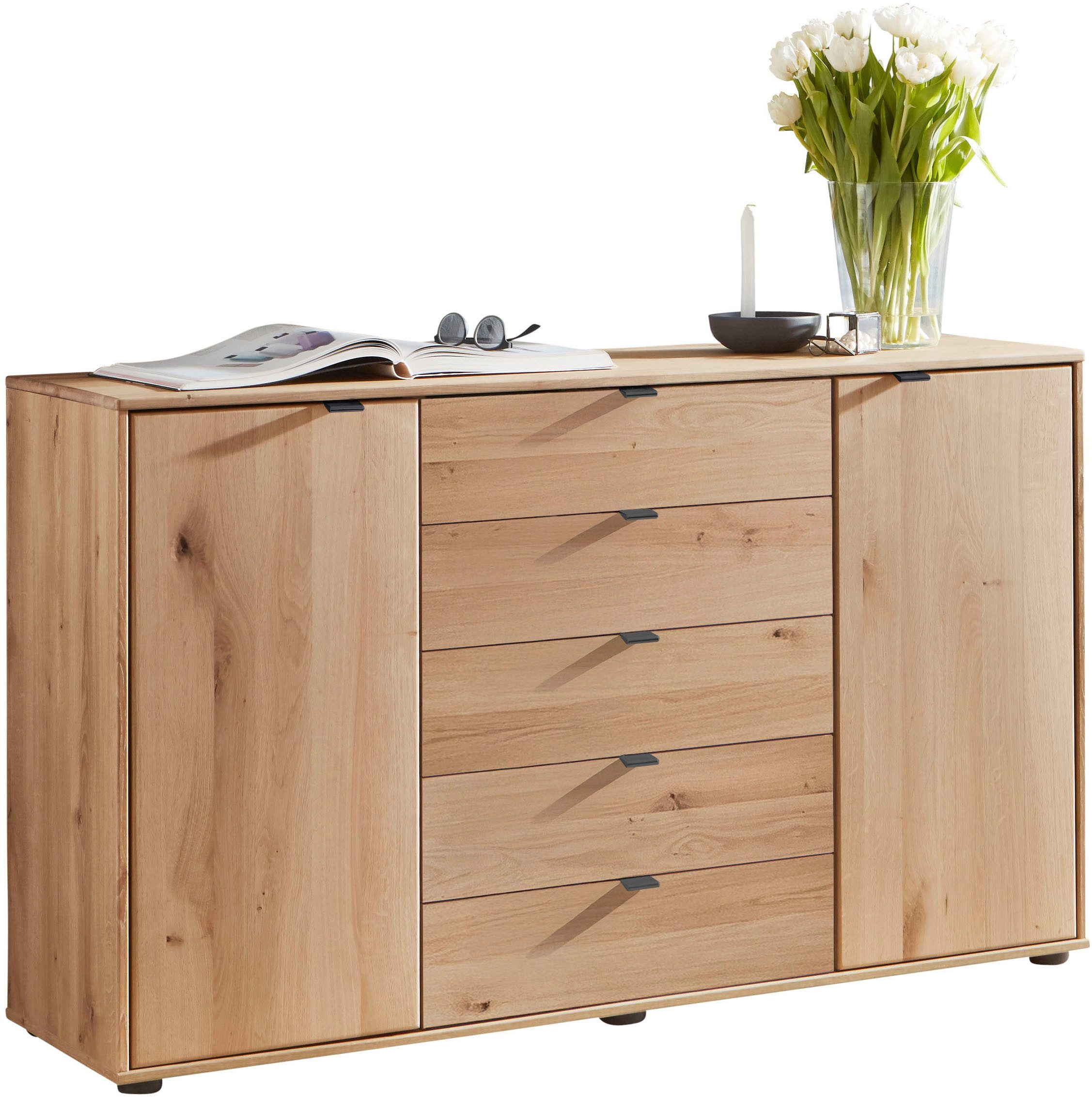 WIEMANN Kombikommode Cardiff Sideboard, Wäscheschrank, teilmassiv Bianco-Eiche, Schubladen (Kommode 141x86x43 cm, braun, mit Dämpfung, MADE IN GERMANY), verschiedenen Ausführungen, inklusive Einlegeböden