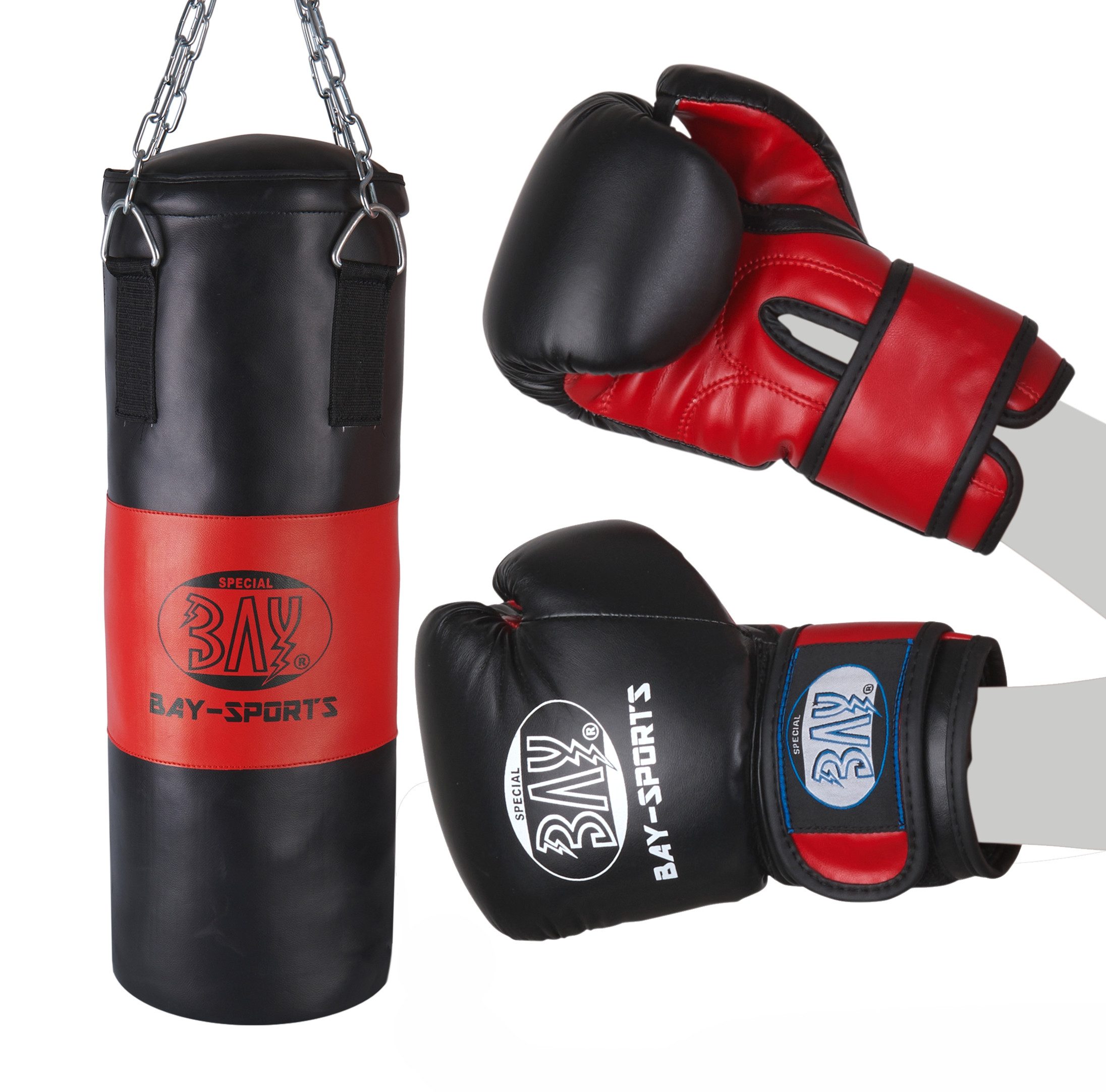 BAY-Sports Boxsack Junior BOX SET Sandsack fertig gefüllt + Boxhandschuhe Kinder Boxset (Komplett Set, 3 Teile), Hochwertige Qualität, Boxen, Kickboxen, Kampfsport
