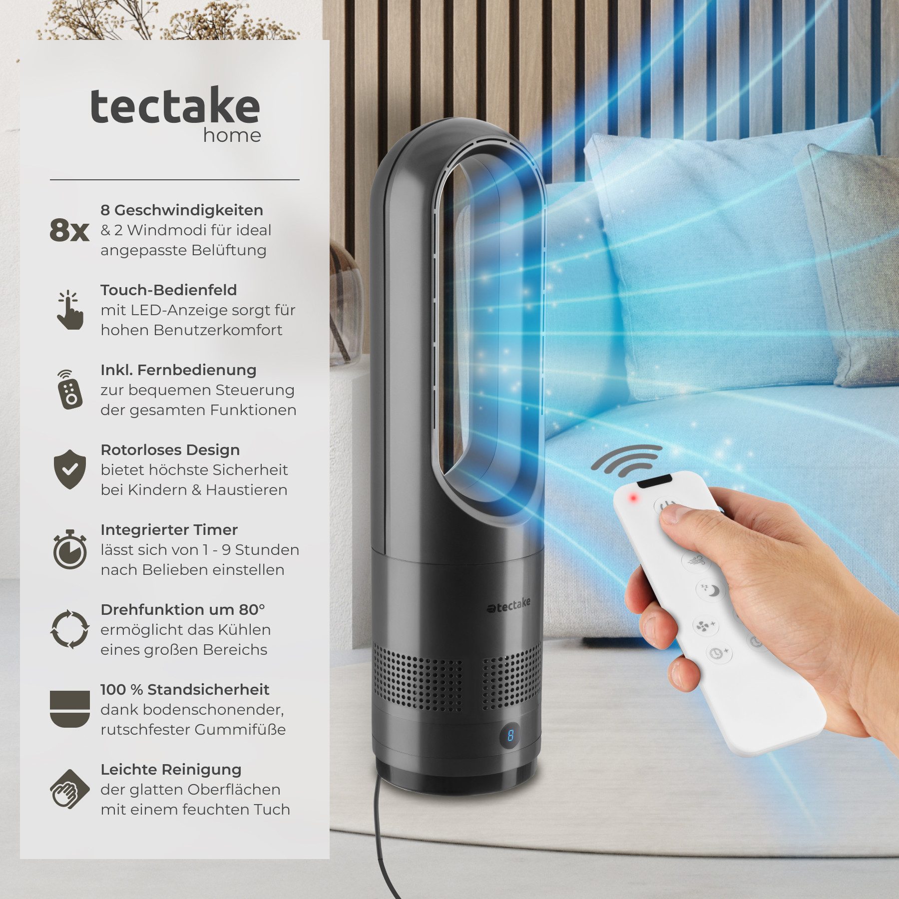 tectake Turmventilator Polar, 8 Geschwindigkeitsstufen, Maximal- günstig online kaufen