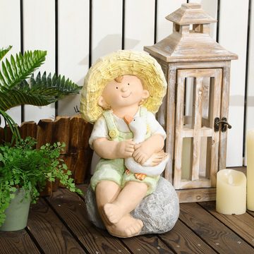 Outsunny Gartenfigur "Kleiner Junge mit Strohhut", Gartendekoration, (Set, 1 St., Gartenstatue), wetterbeständig