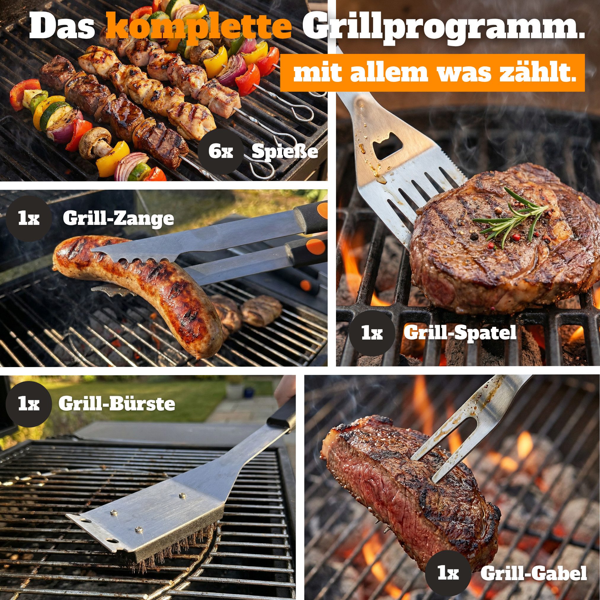 Curry Master Grillbesteck-Set Grillset für Männer Geschenk Griller Zubehör Grillbesteck, (Grillkoffer, BBQ Set Vatertag Geschenk), Grillwerkzeug im Aluminiumkof – Bild 5 von 5