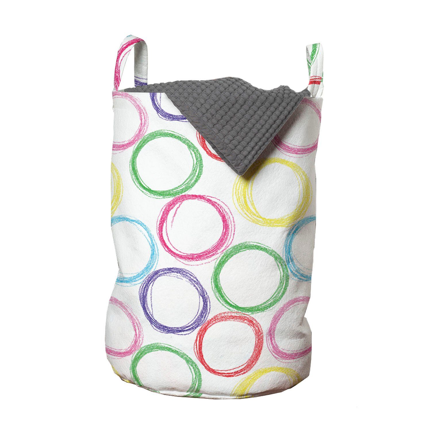 Abakuhaus Wäschesäckchen Wäschekorb mit Griffen Kordelzugverschluss für Waschsalons, Geometrisch Childish Scribble Kreise