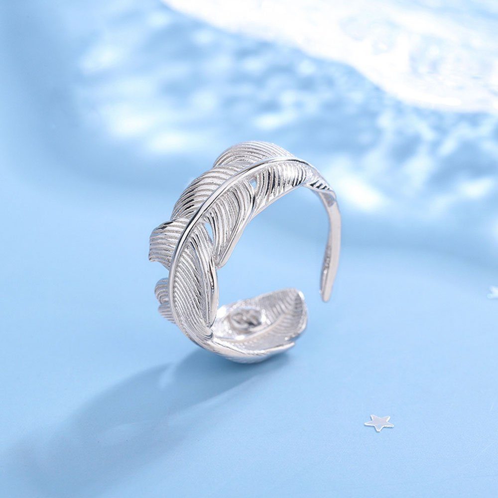 S925 Ringe Verstellbarer Haiaveng unisex, Silber,Feder-Ringe Fingerring aus Ringe