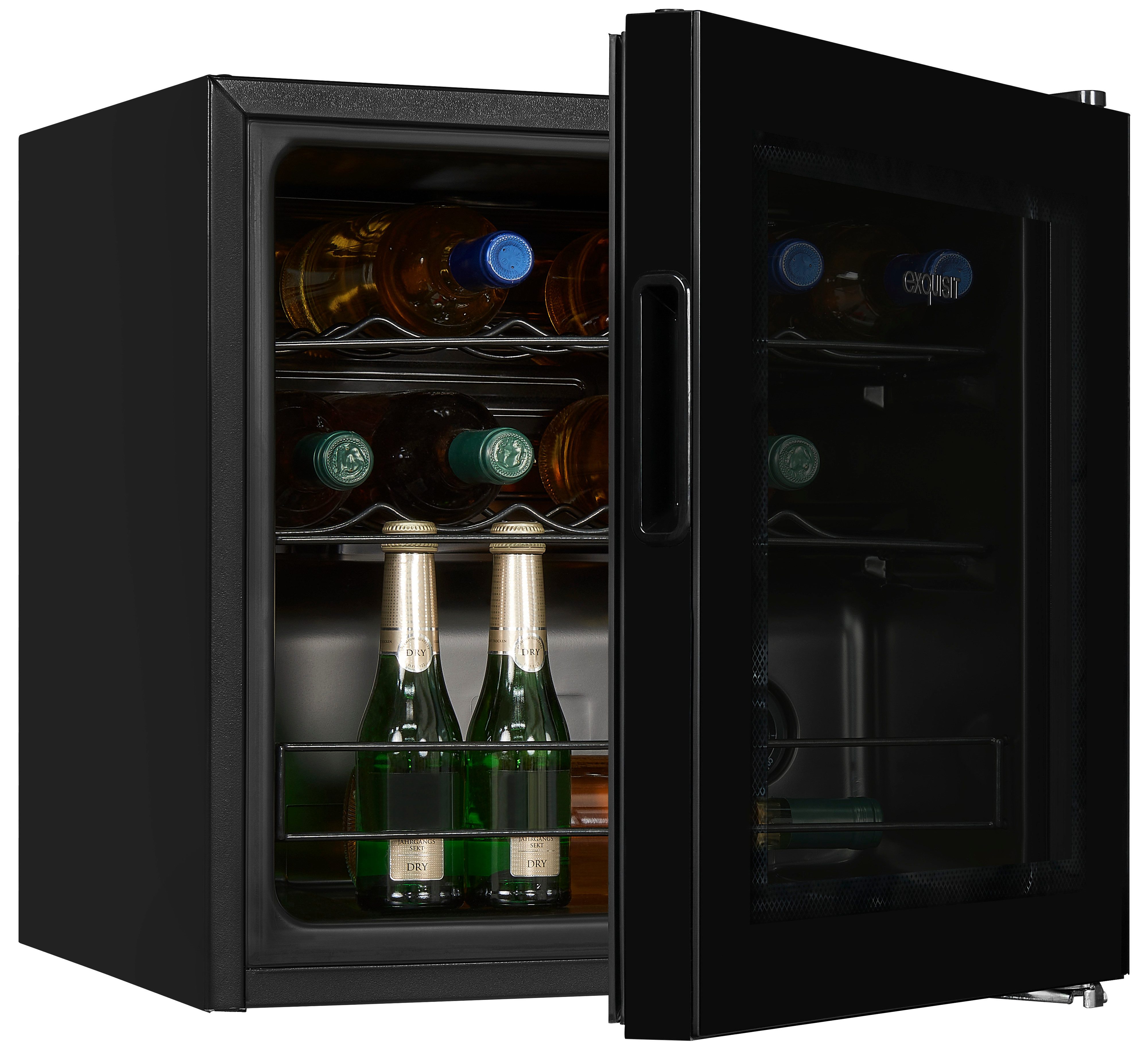 exquisit Weinkühlschrank WS1-12-GT-030G, für 14 Standardflaschen á 0,75l, klein und kompakt, platzsparende Lagerung Ihrer Weine