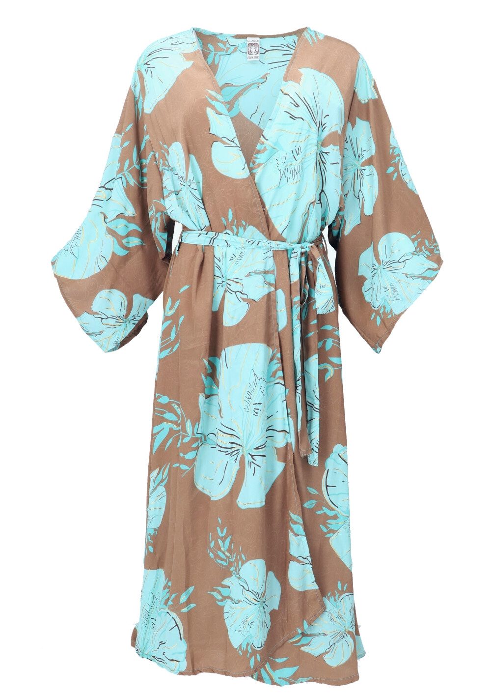 Guru-Shop Kimono Kimonokleid, seidig glänzender Boho Kimono mit.., alternative Bekleidung