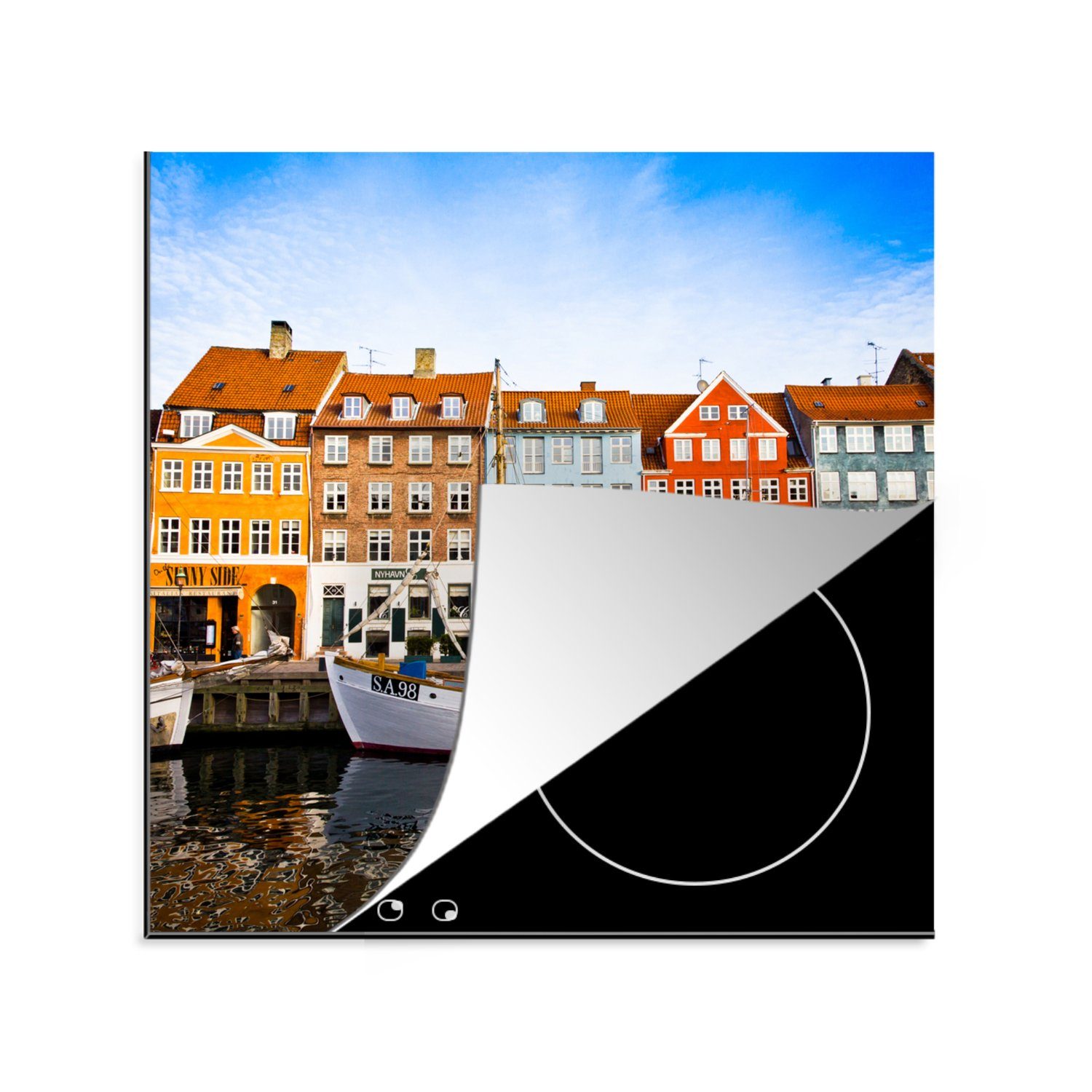 MuchoWow Herdblende-/Abdeckplatte Häuser am Wasser in Kopenhagen - Dänemark, Vinyl, (1 tlg), 78x78 cm, Ceranfeldabdeckung, Arbeitsplatte für küche