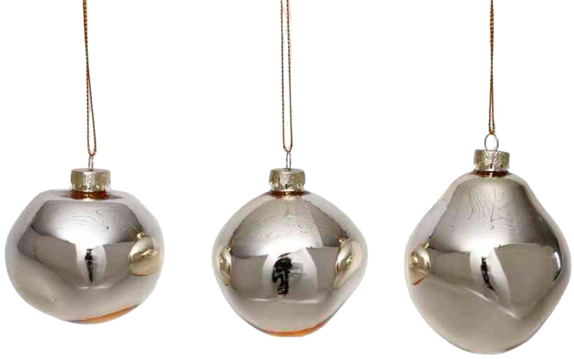 Leonique Weihnachtsbaumkugel Birdelle glänzend, Weihnachtsdeko,  Christbaumschmuck, Christbaumkugeln (6 St), Baumkugeln in organischer Form, Ø  ca. 8 cm, organische Kugeln aus Glas