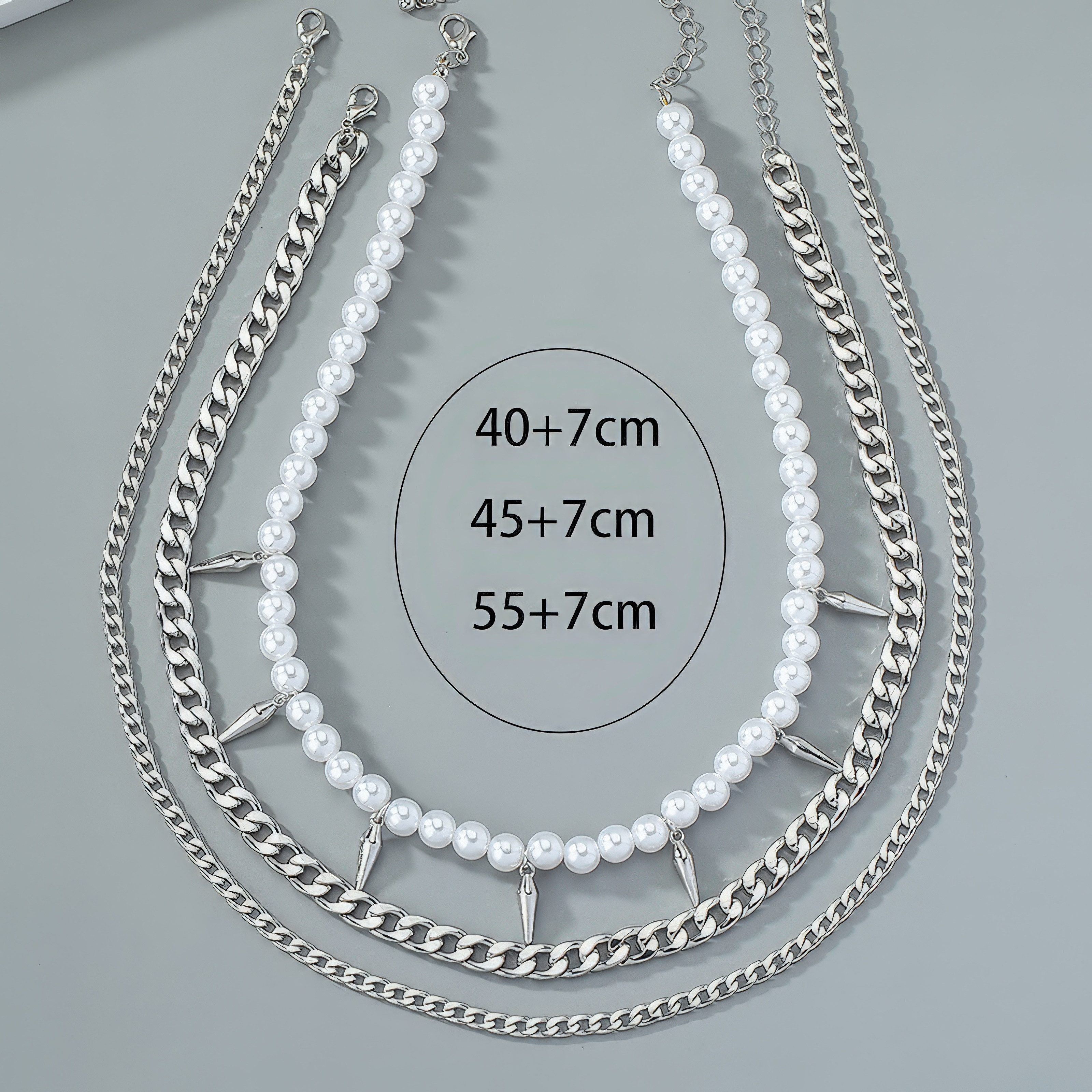 salazar.plus Perlenketten-Set Perlenkette mit Nieten Kubanische Kette Edelstahl 3er Set Herren (3er Set)