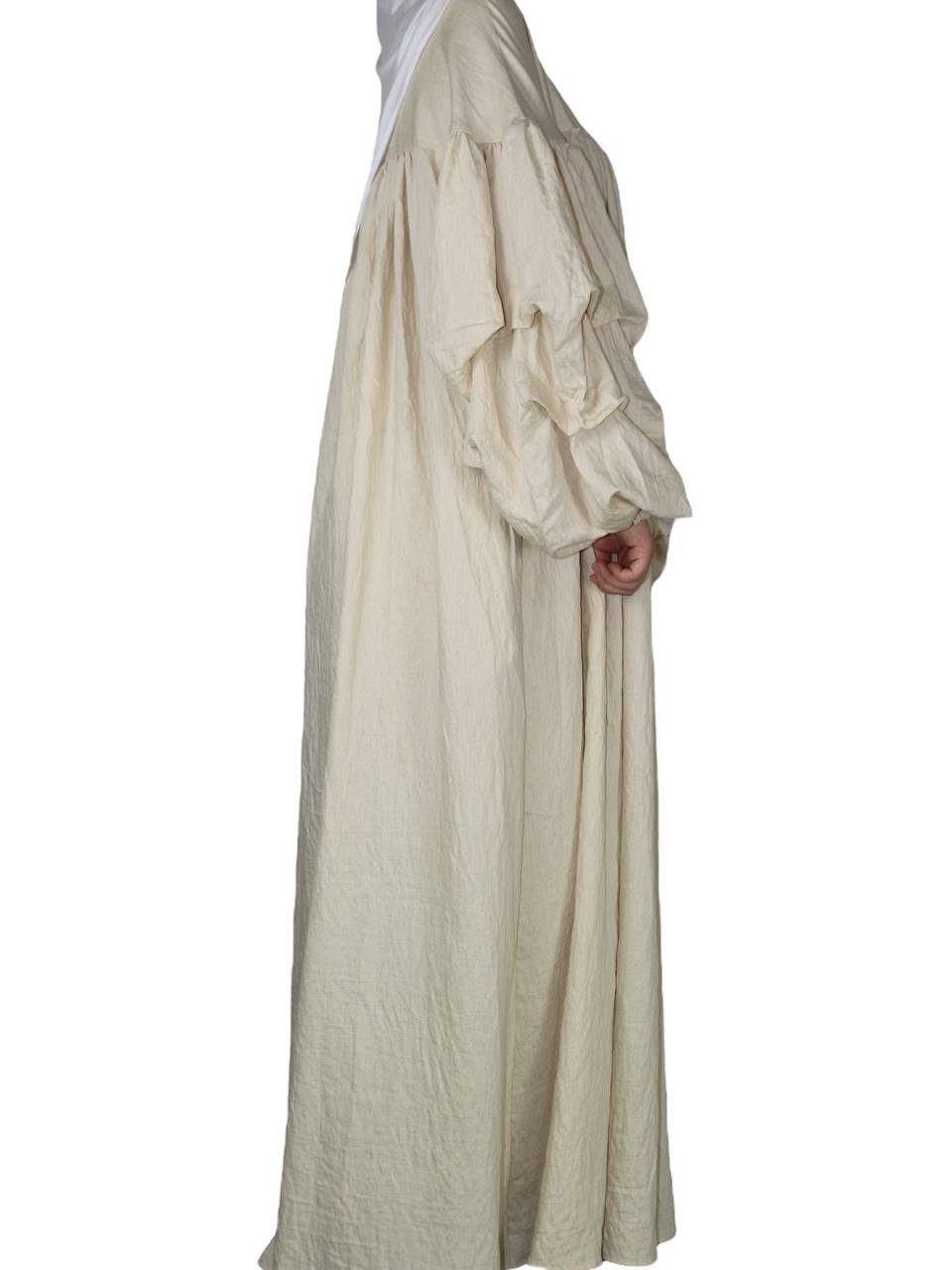 Aymasal Maxikleid Oversized Ballonärmel Leinenabaya mit Rüschenärmel Amira Abaya Kaftan