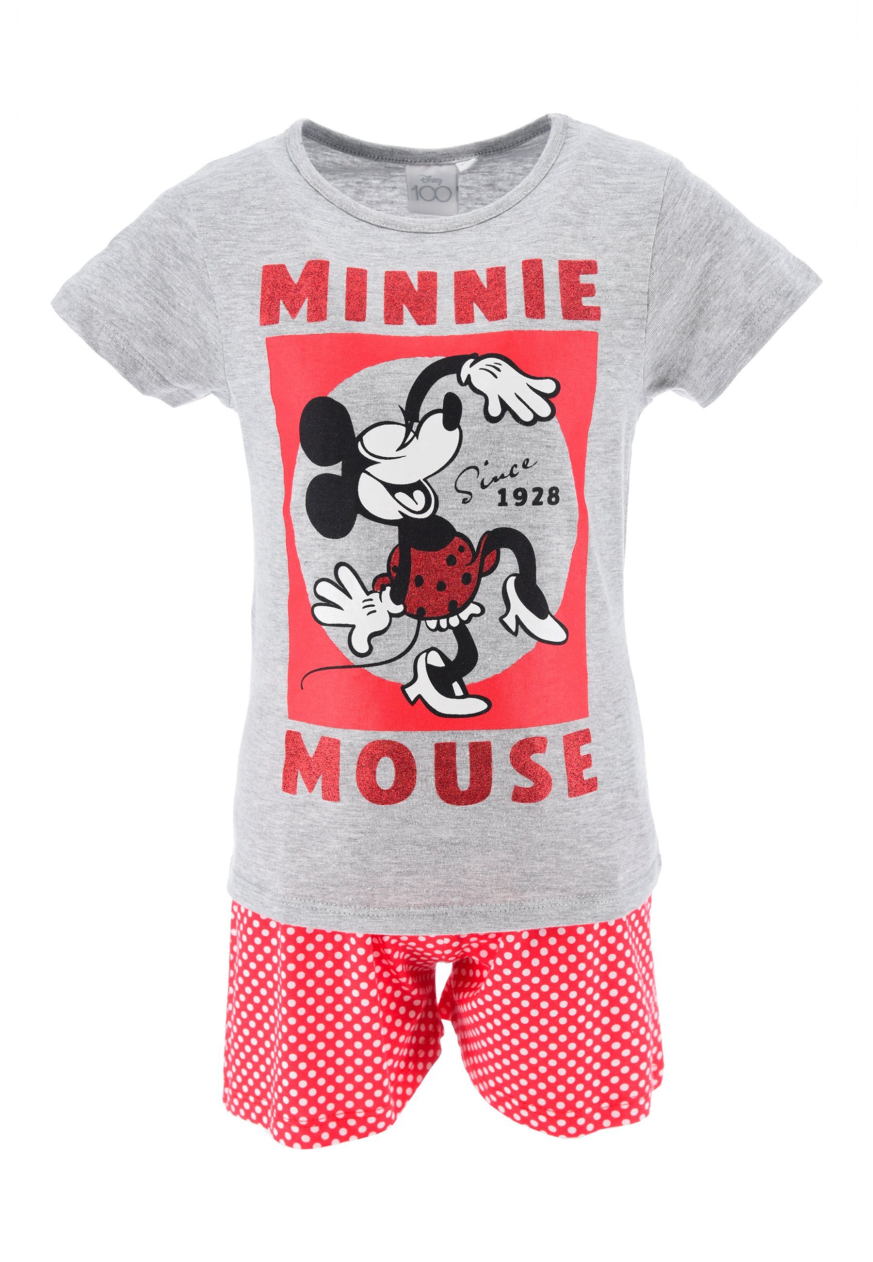 Disney Minnie Mouse Shorty Mädchen Schlafanzug Pyjama (2 tlg) Grau