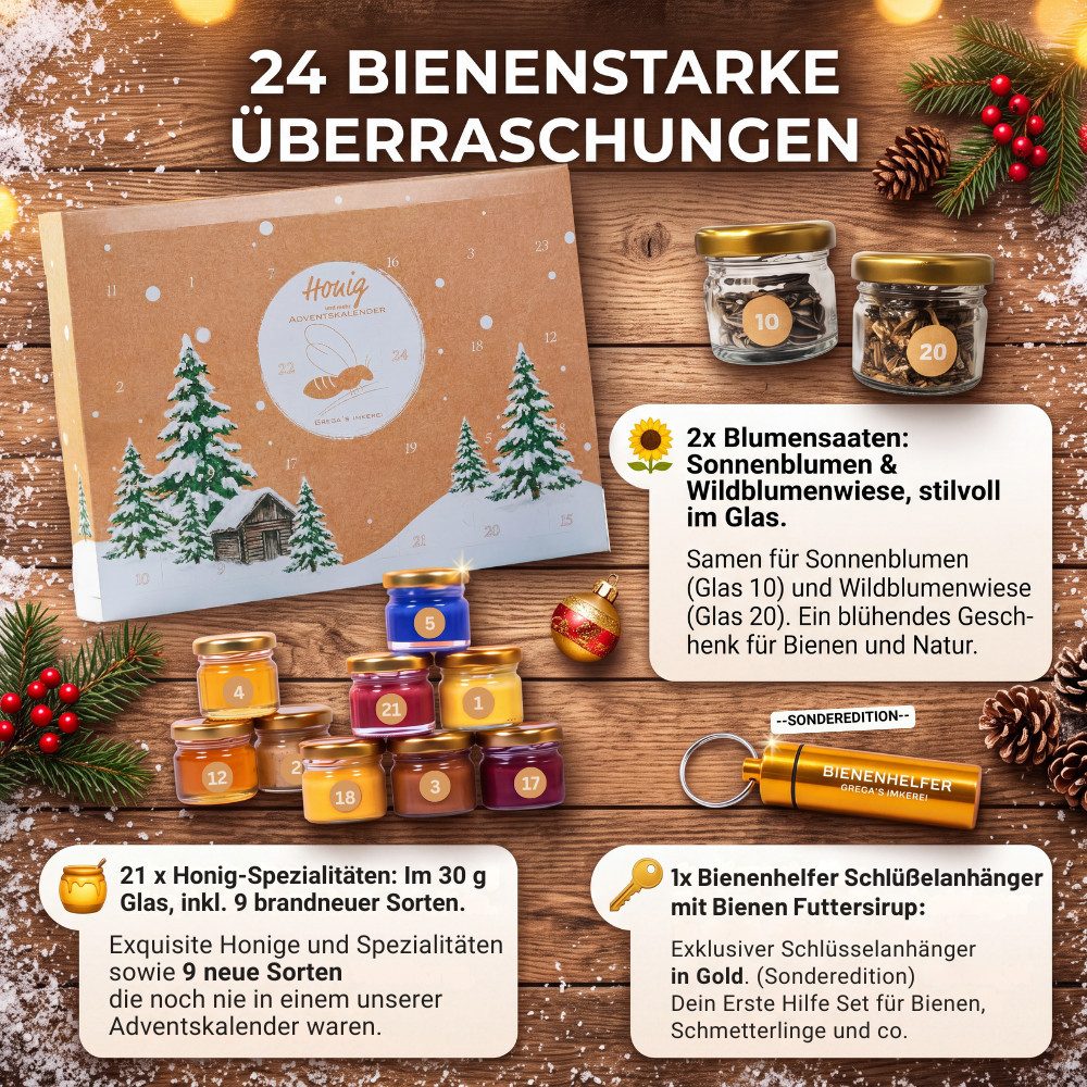 Grega´s Imkerei Lebensmittel-Adventskalender Honig 2026 mit 24 unterschiedlichen Türchen (Honig Adventskalender 2026), Feinkost Adventskalender direkt von deuts – Bild 5 von 5