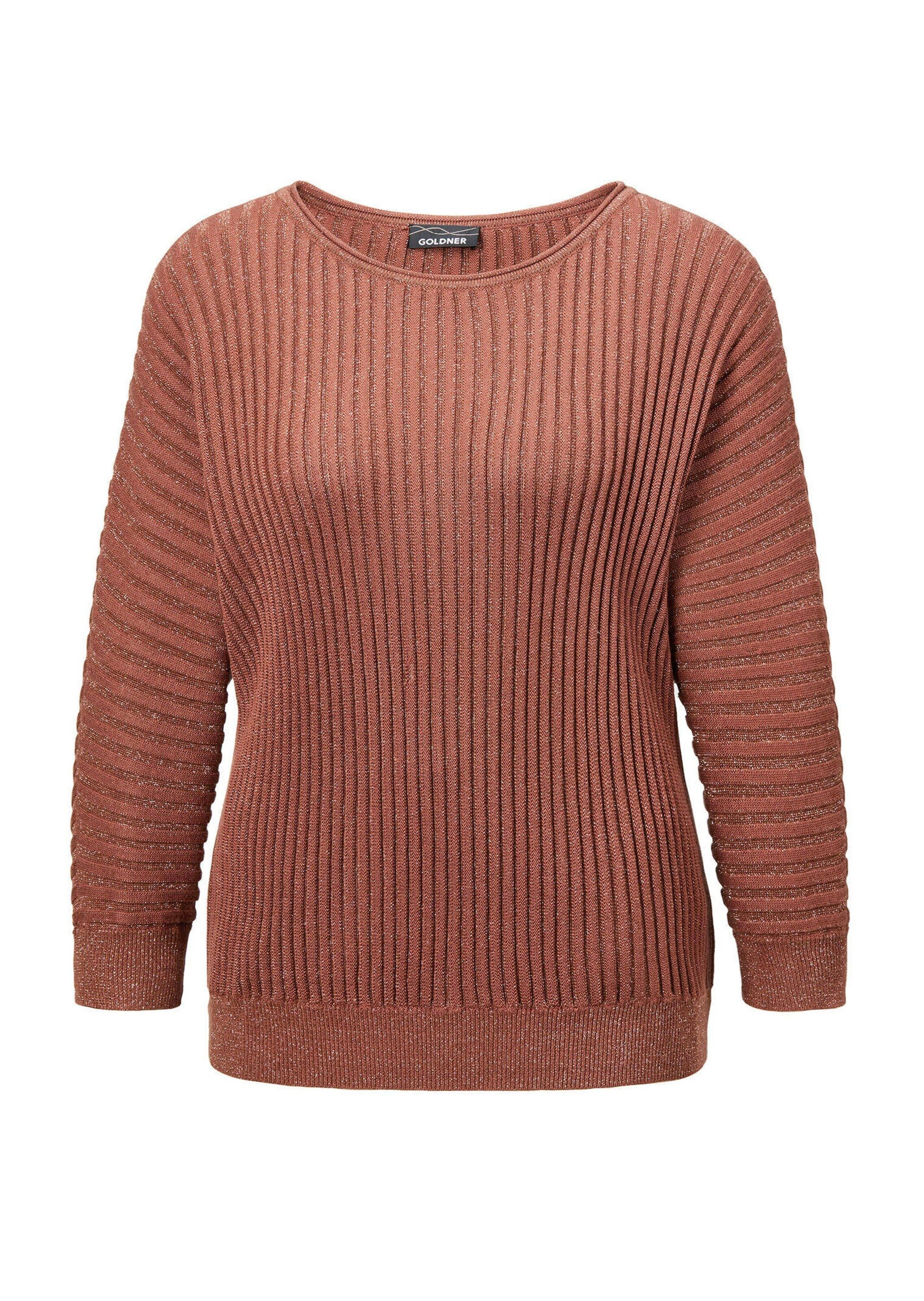 GOLDNER Strickpullover Kurzgröße: Rippenpullover mit Fledermausärmeln Festpullover mit U-Boot-Ausschnitt, Rippstruktur und Langarm