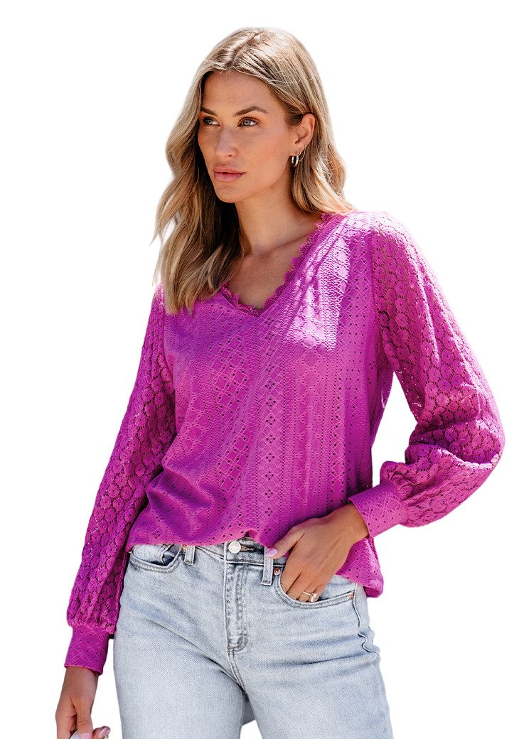 Cupshe Blusentop Langarm Top mit Spitze günstig online kaufen
