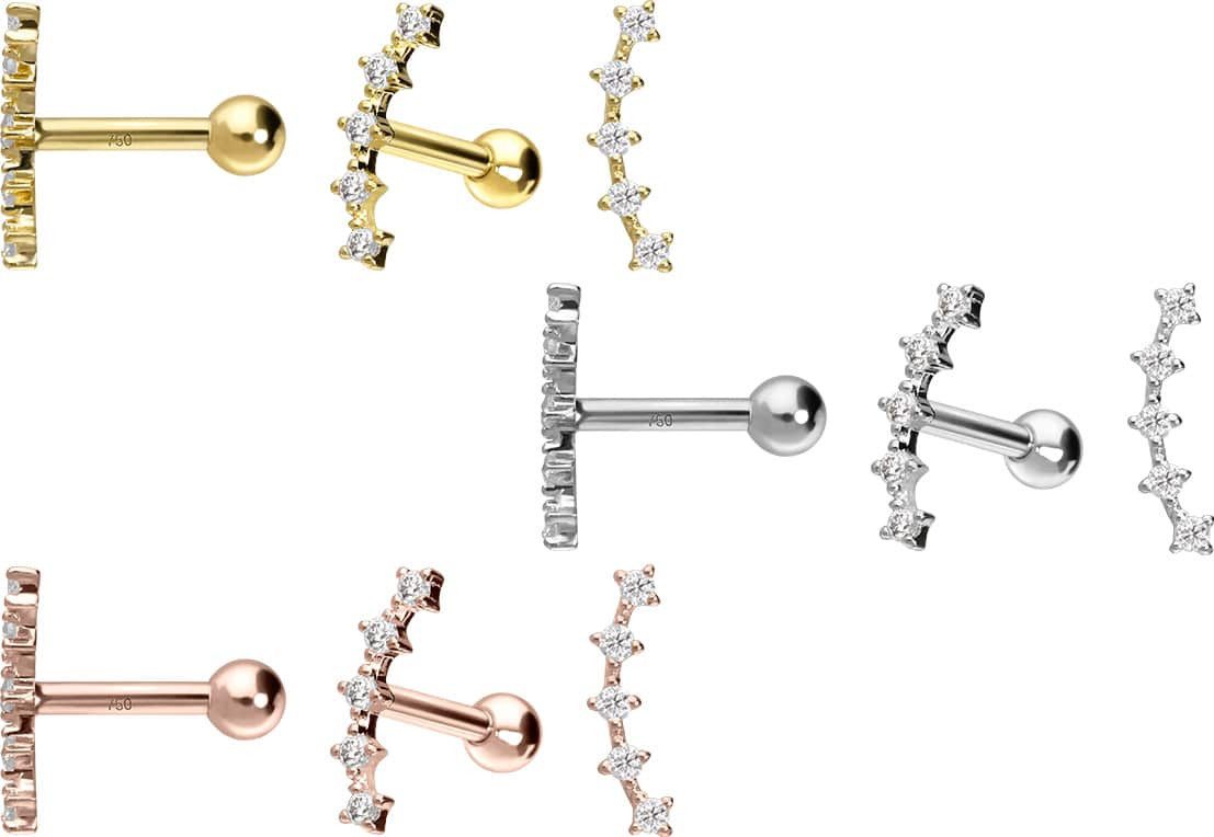 PIERCINGLINE Piercing-Set 14/18 Karat Gold Ohrpiercing 5 EINGEFASSTE MOISSA günstig online kaufen