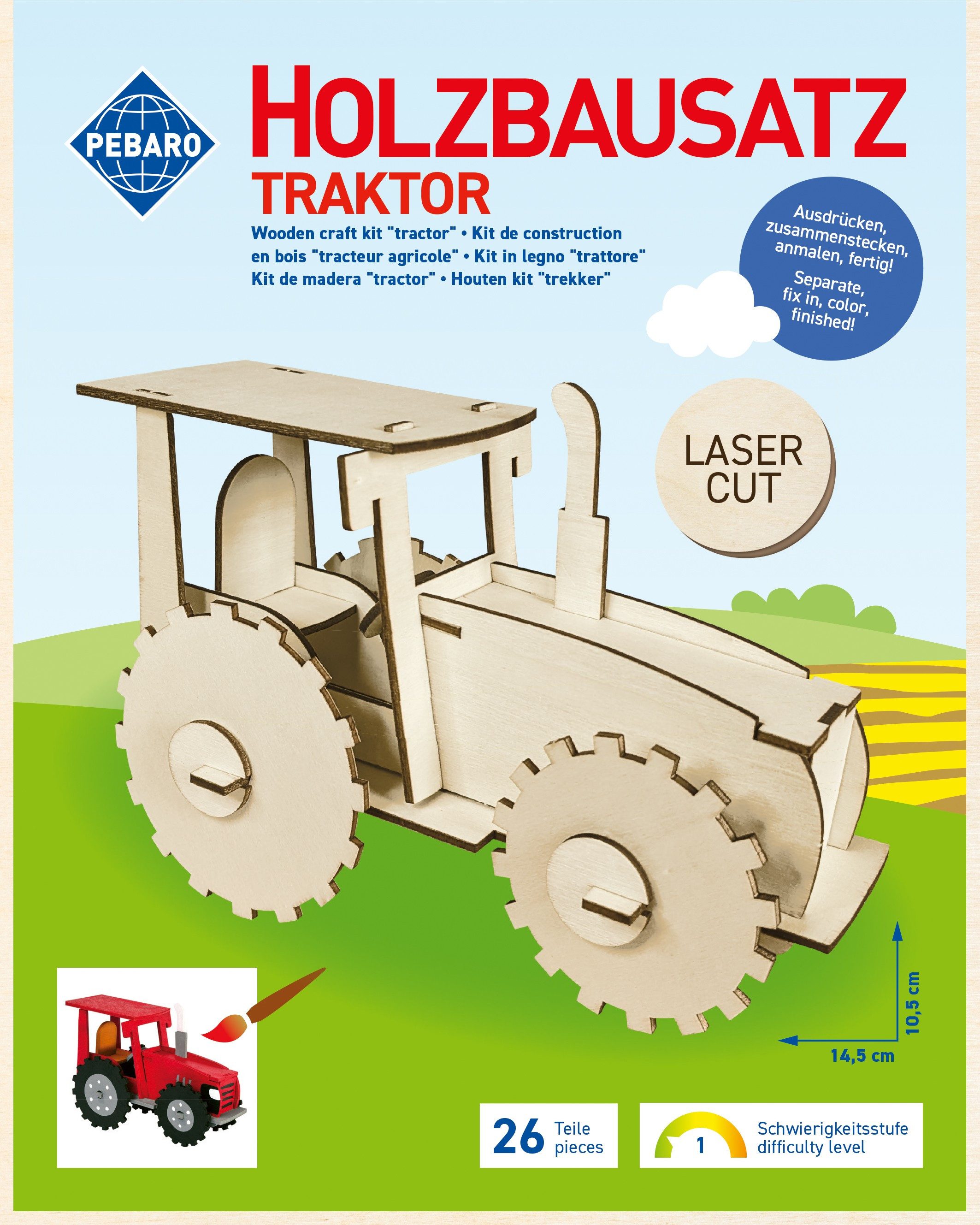 PETER BAUSCH PEBARO 851/1L - Holzbausatz Traktor, Laser cut Bastelset Konstruktions-Spielset