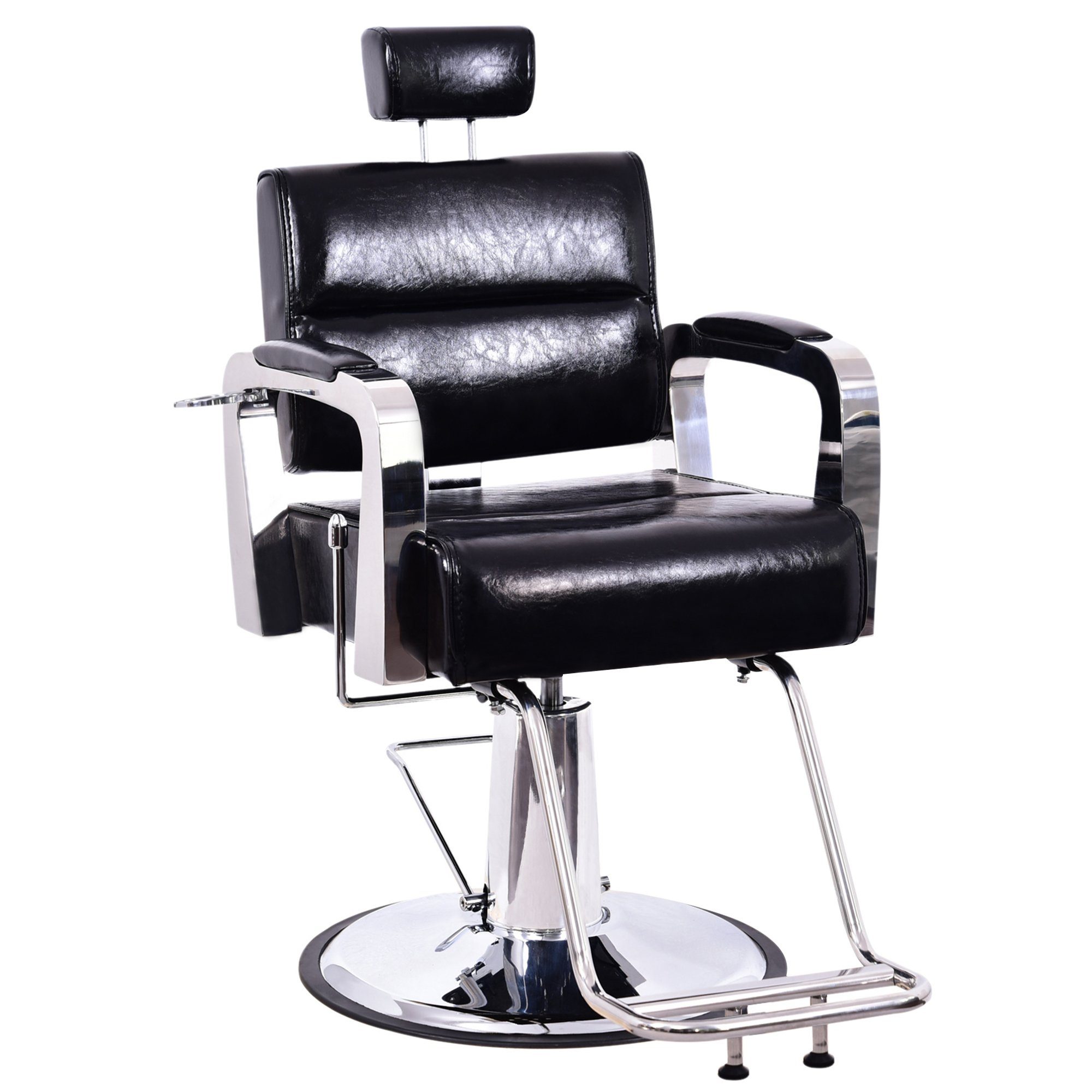 Barberpub Stuhl Barberpub hydraulischer Friseurstuhl Friseursessel 3127BK, 360 ° drehbar mit Sperre, Schwarz, PVC-Kunstleder