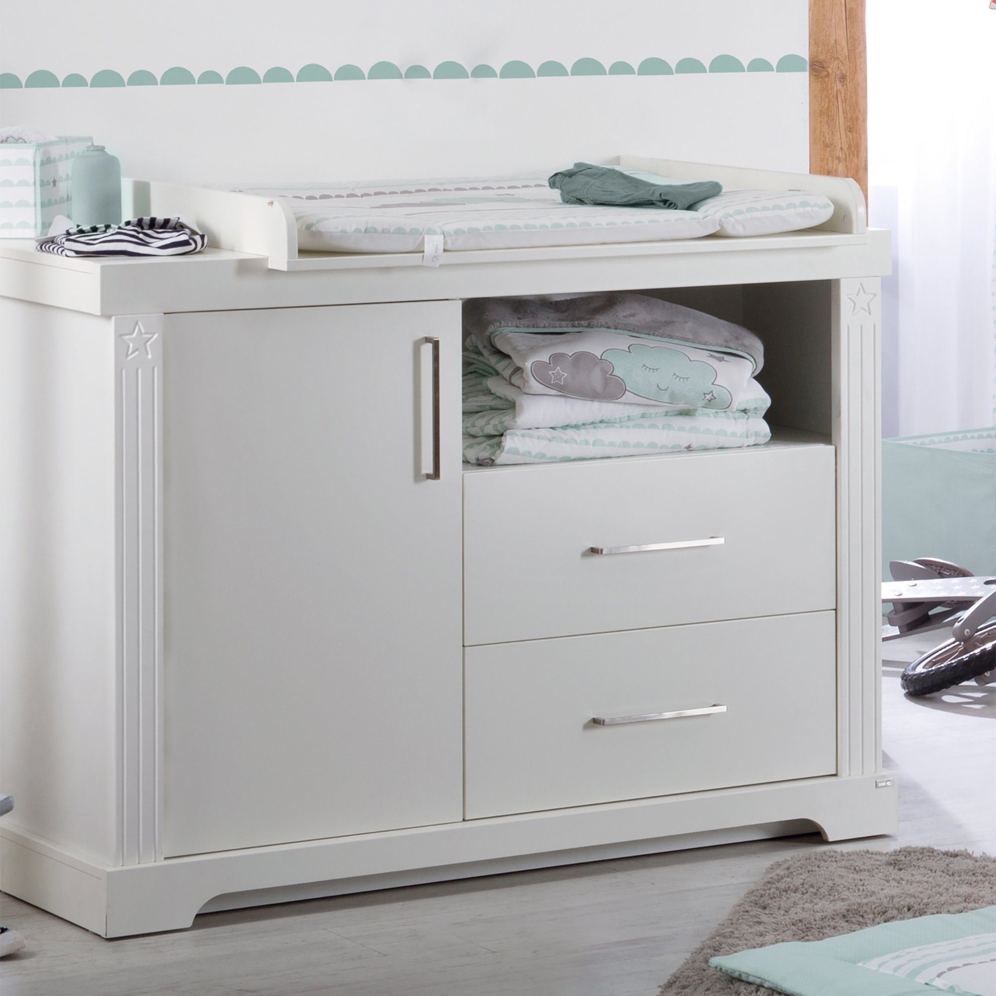 roba® Babymöbel-Set Maxi - Babybett 70 x 140 & Wickelkommode, höhenverstellbares Kinderbett mit Schlupfsprossen - im Landhausstil