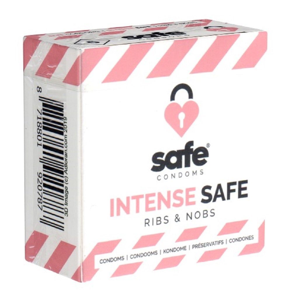 Safe Kondome INTENSE Safe (Ribs & Nobs) Packung mit, 5 St., anregende Kondome für intensive Sicherheit