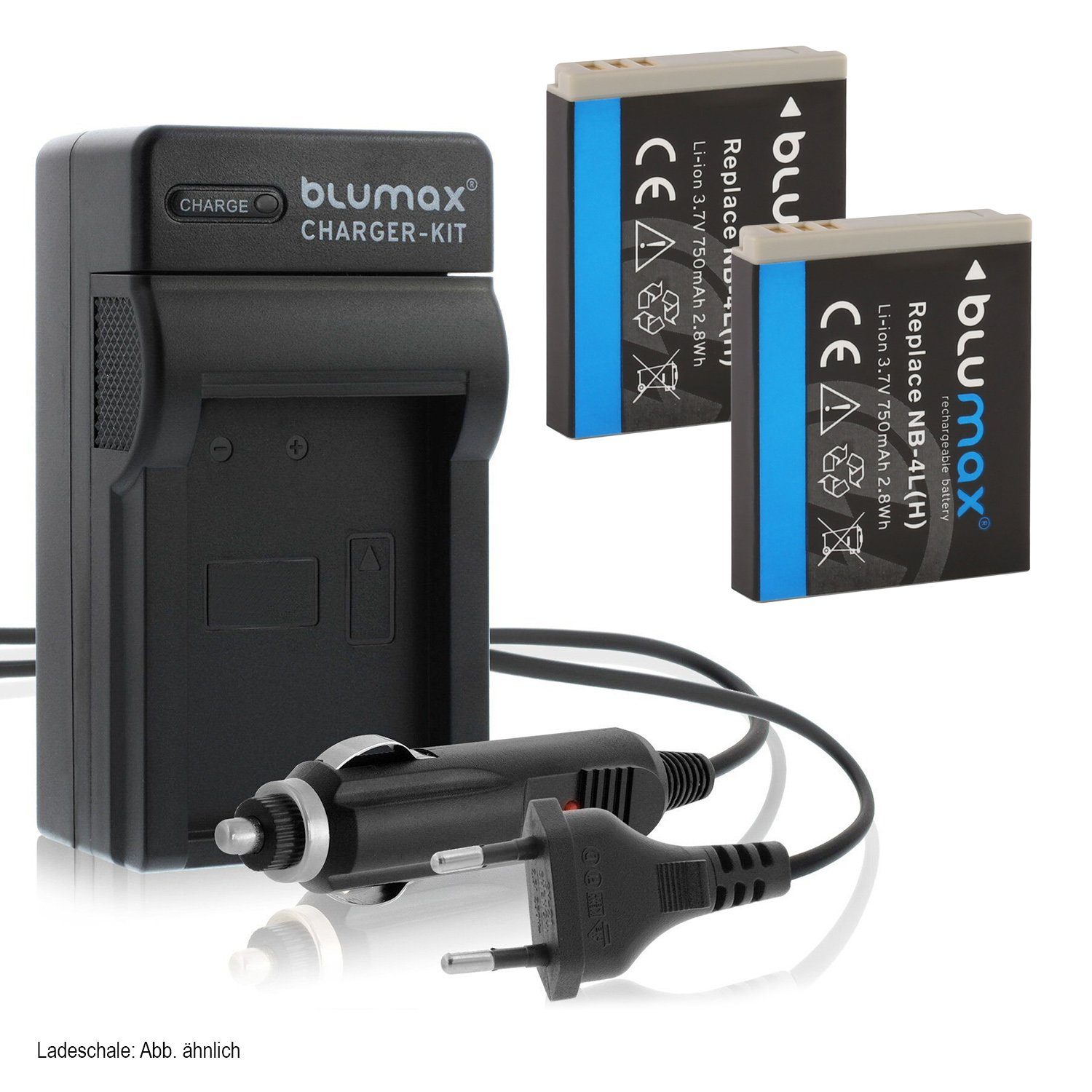 750mAh für Canon 80 IXUS70 Lader 255 Kamera-Akku NB-4LH Set Blumax mit