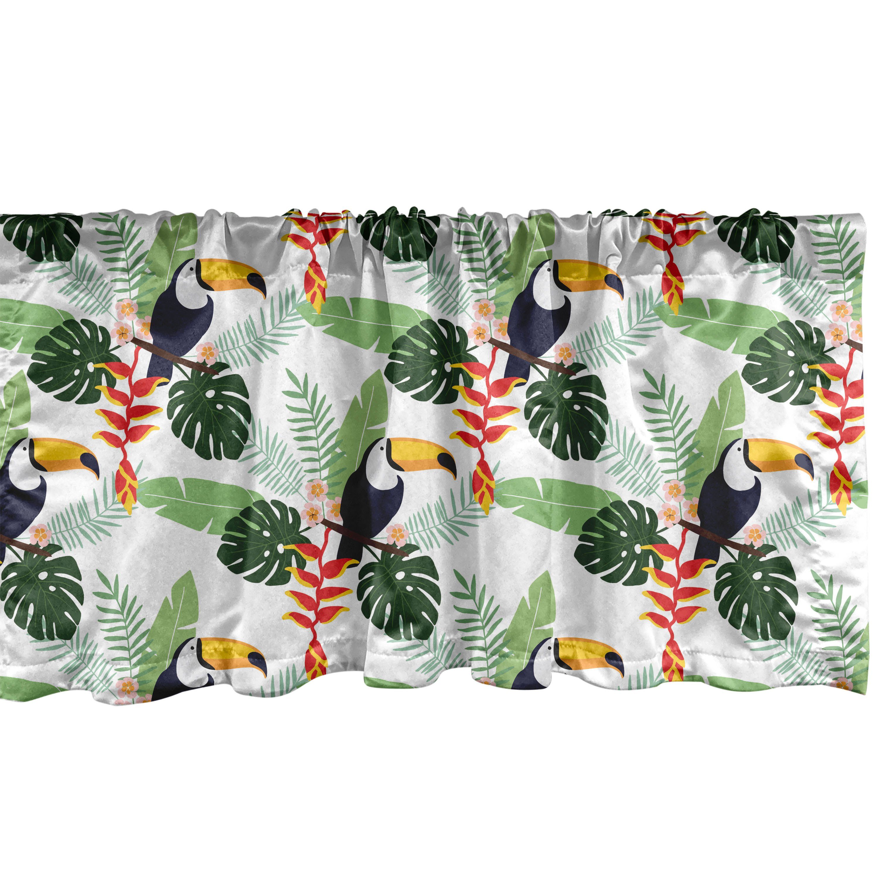Scheibengardine Vorhang Volant für Küche Schlafzimmer Toucan Vögel und Blumen mit Dekor Microfaser, Tropisch Stangentasche, Abakuhaus