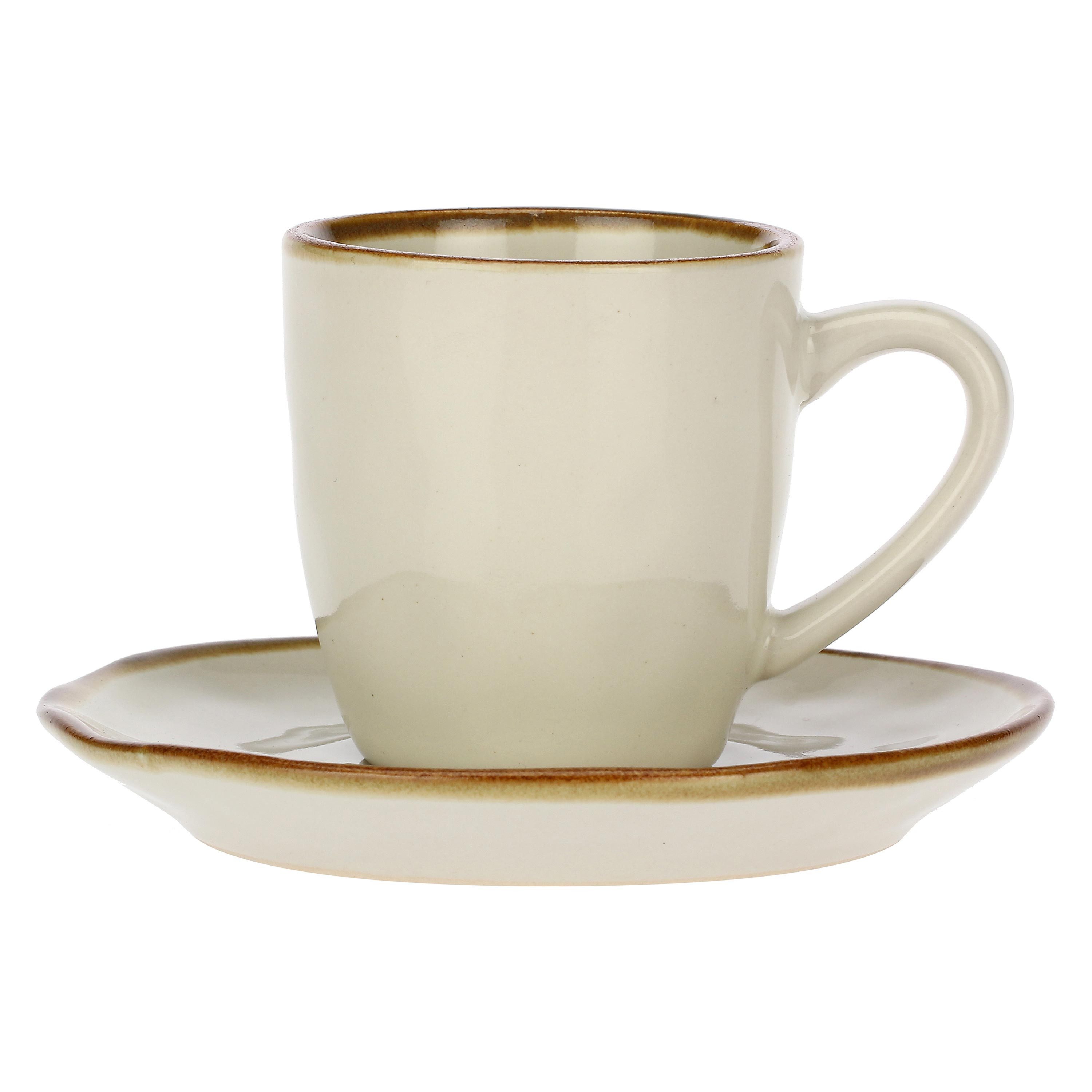 Rose & Tulpani Espressotasse Espressotasse mit Untertasse Mokkatasse Concerto AVORIO Ivory, 2-tlg., Steingut, Handgefertigt, Spülmaschinenfest, Mikrowellenfest, Backofengeeignet
