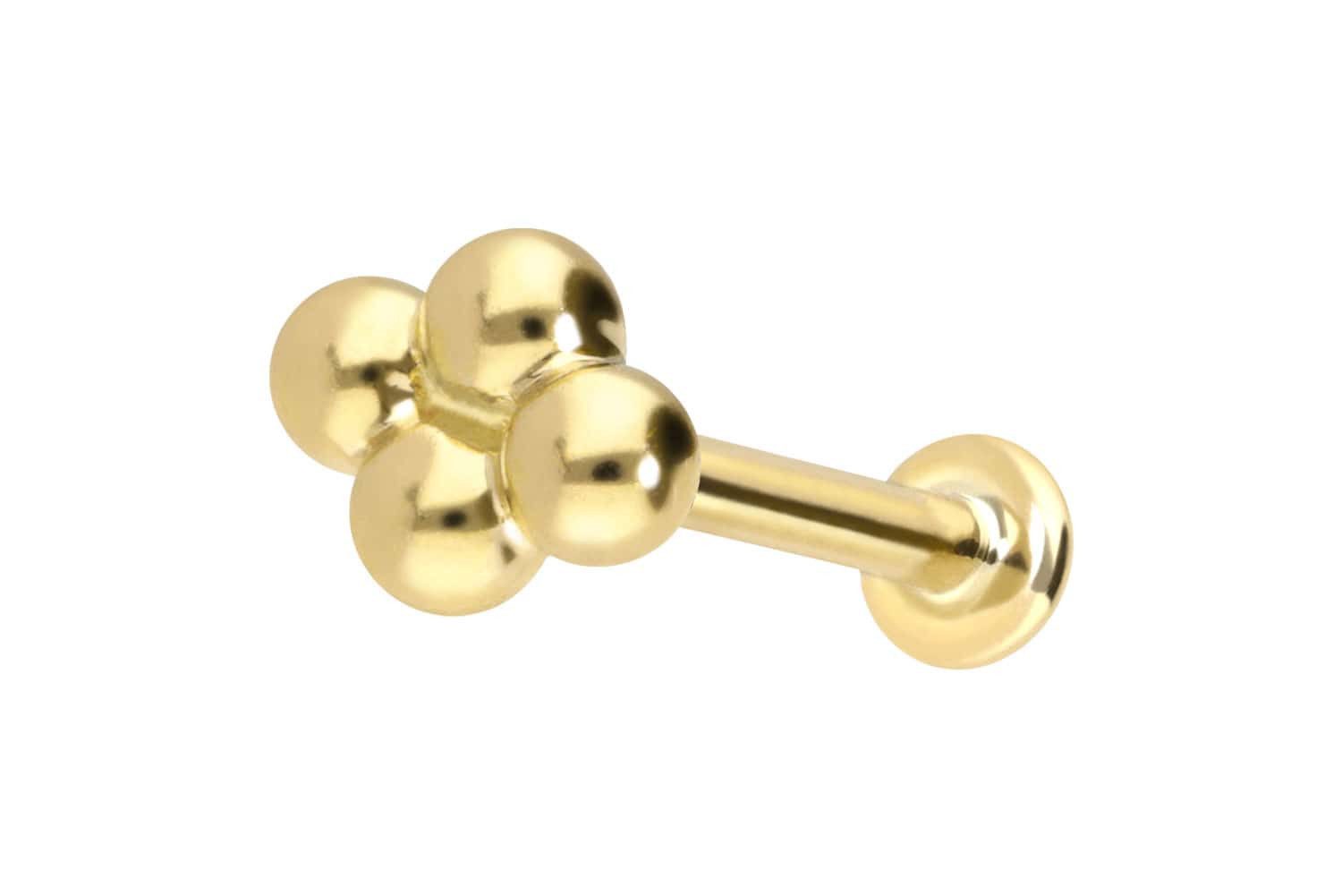 PIERCINGLINE Piercing-Set 14 Karat Gold Labret mit Innengewinde 4 KUGELN (Labrets, 1-tlg)