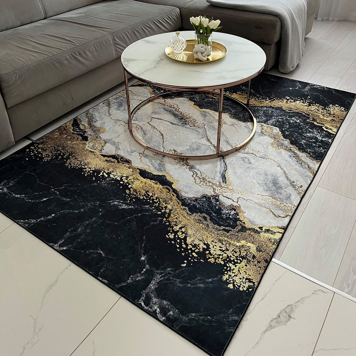 Mazovia Designteppich Modern Teppich für Wohnzimmer, Schlafzimmer, Esszimmer, 80 x 150 cm, Kurflor, Waschbar in Waschmaschine, Höhe 5 mm, Rutschfest – Bild 2 von 5