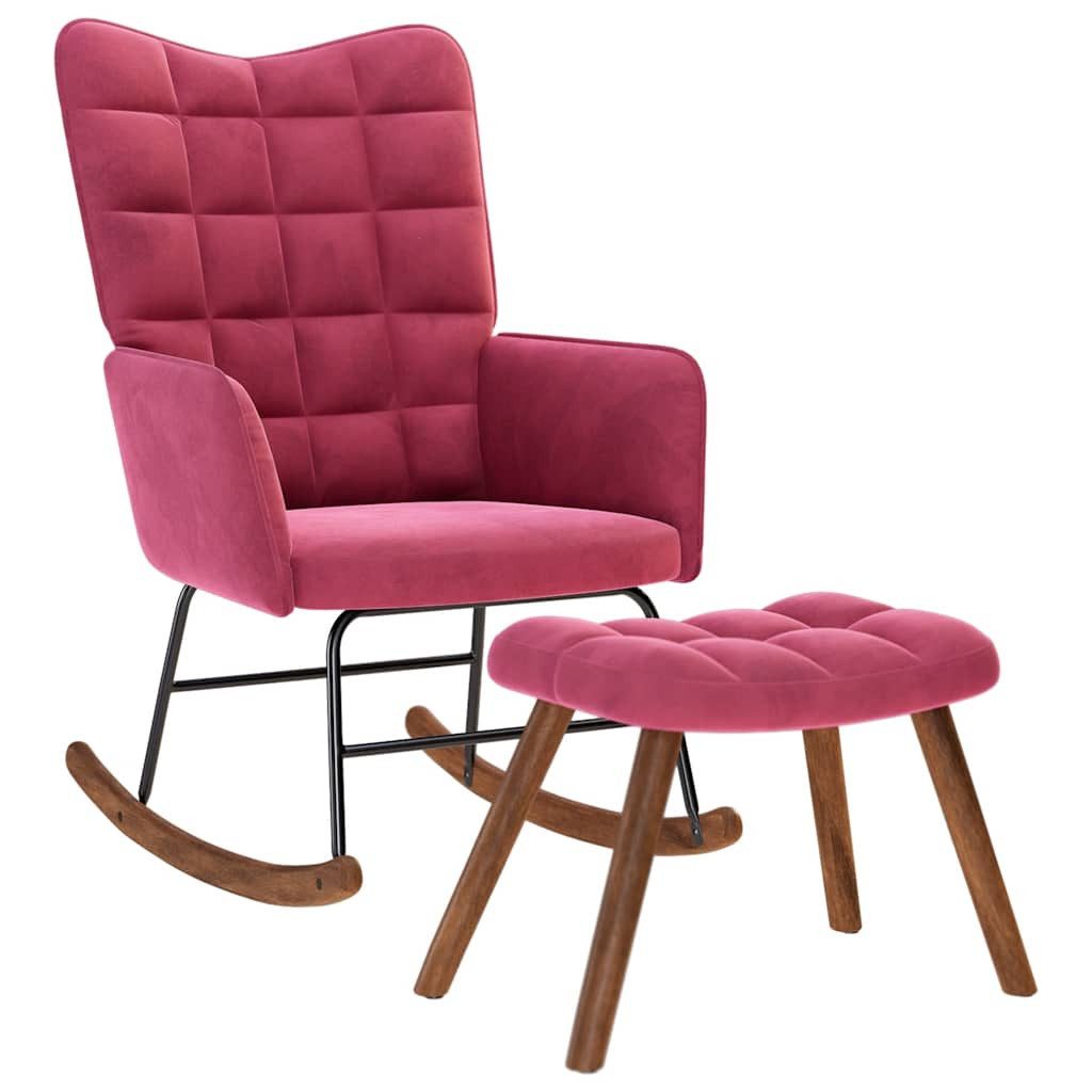 vidaXL Schaukelstuhl Weinrot Schaukelstuhl Schaukelsessel mit Hocker 61x78x98 cm Samt