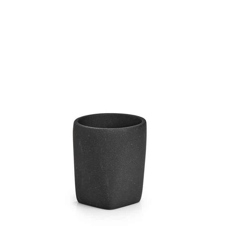 Zeller Present Badaccessoire-Set Zahnputzbecher "Dark Stone, Polyresin, schwarz, 180 ml, Ø7,7 x 8,8 cm